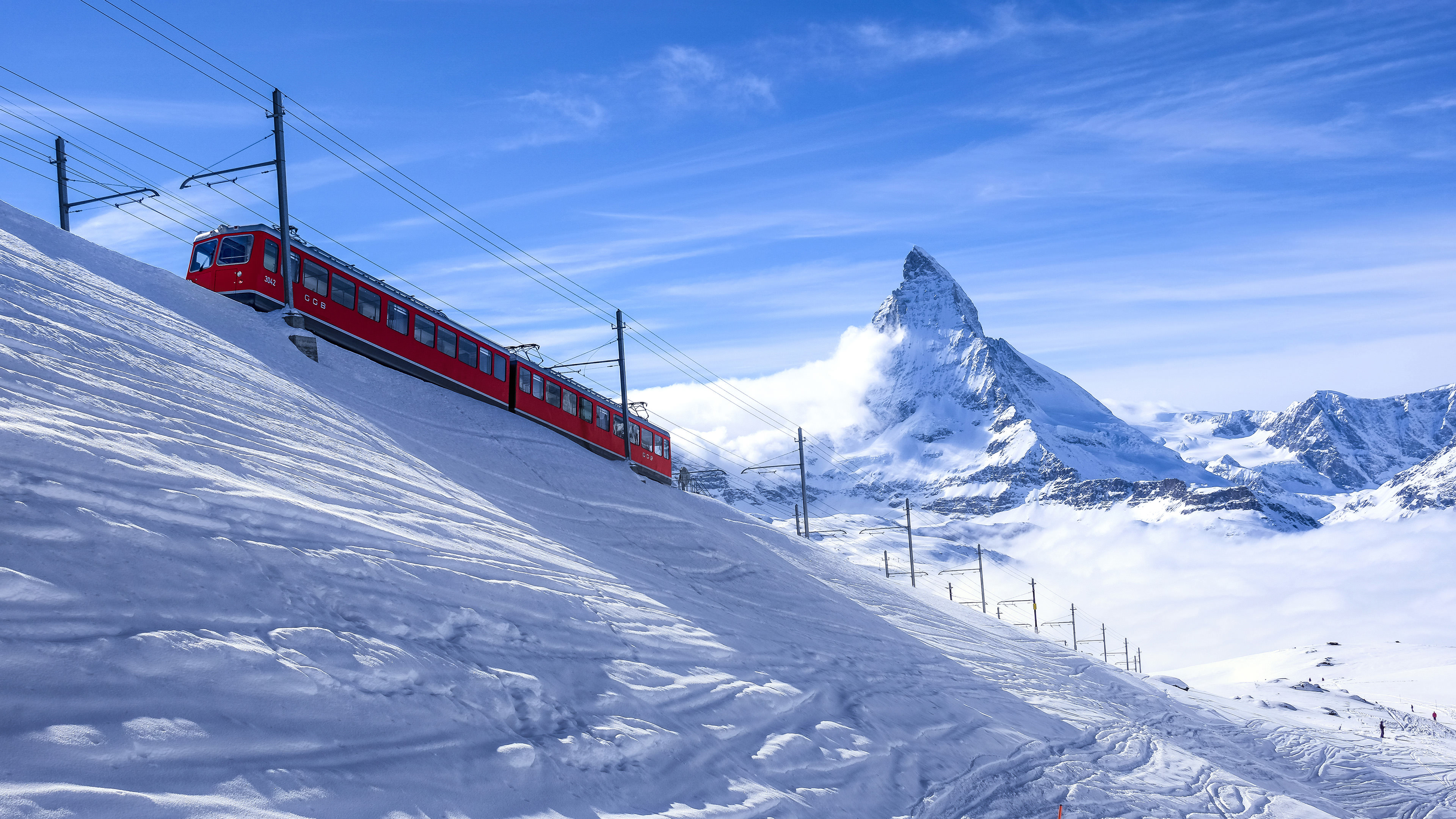 Zermatt Switzerland Alps Snow Train Mountains Matterhorn Landscape Clouds Winter Nature 3840x2160