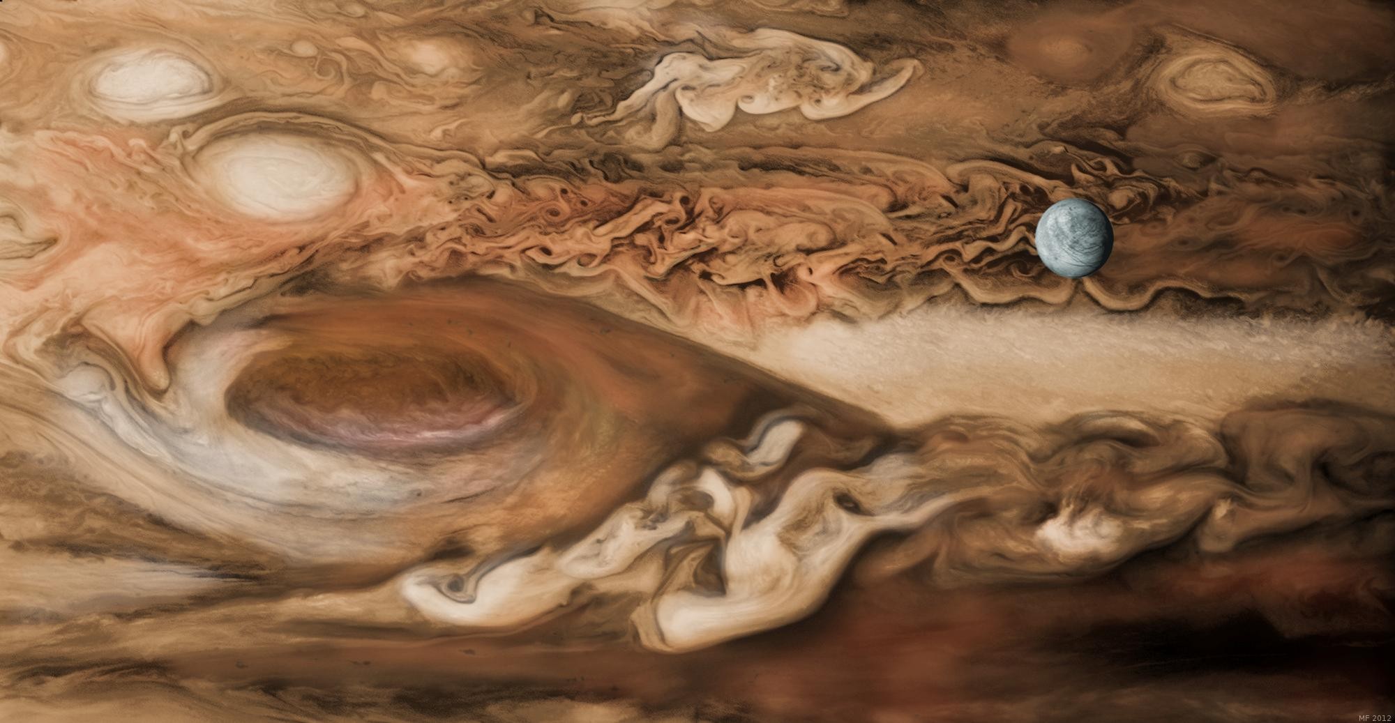 Digital Art Space Universe Planet Brown Jupiter Moon Europa 2000x1037