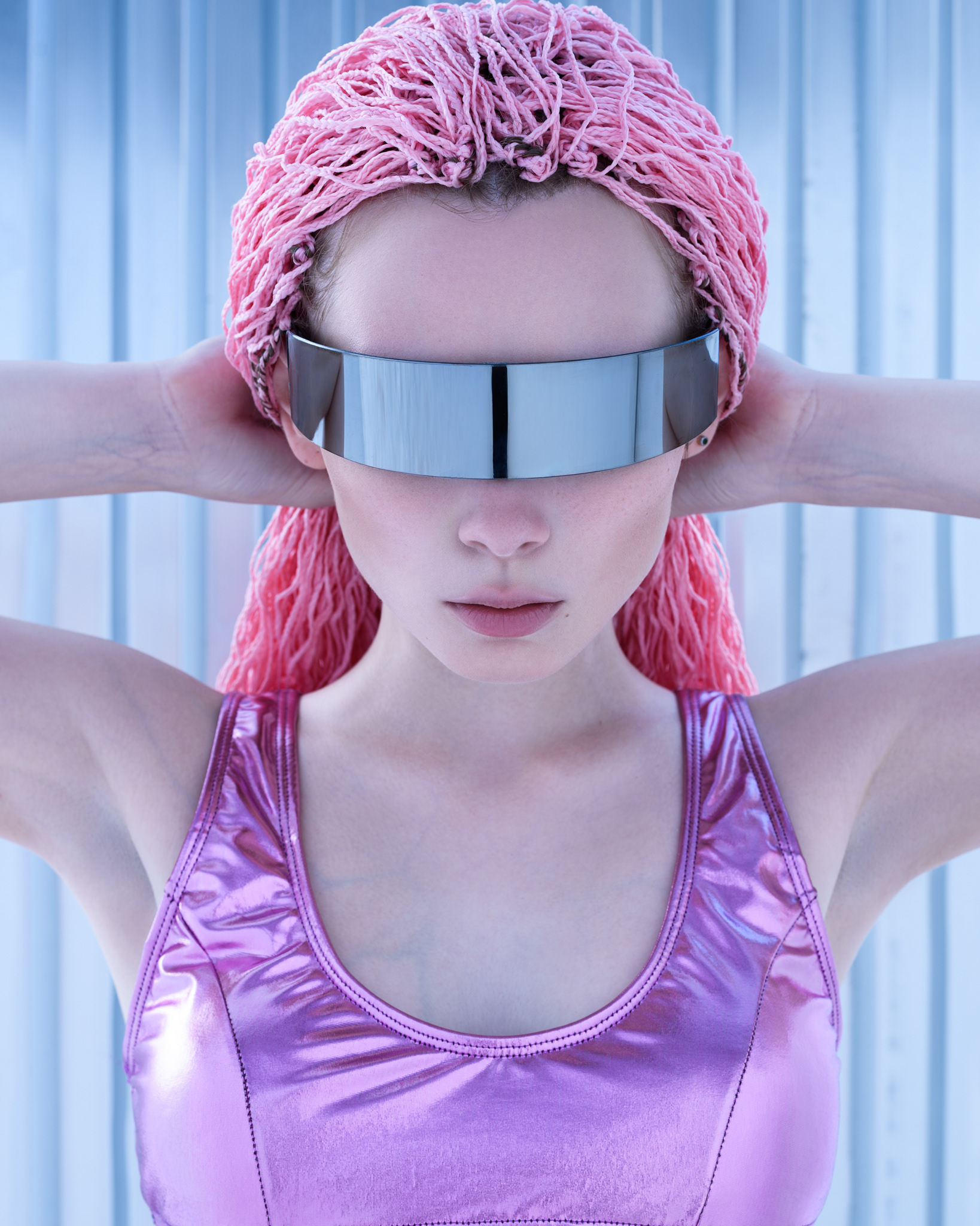 Women Women Indoors Visors Pink Hair Braids Pink Clothing Portrait Dyed Hair Women With Shades 1638x2048