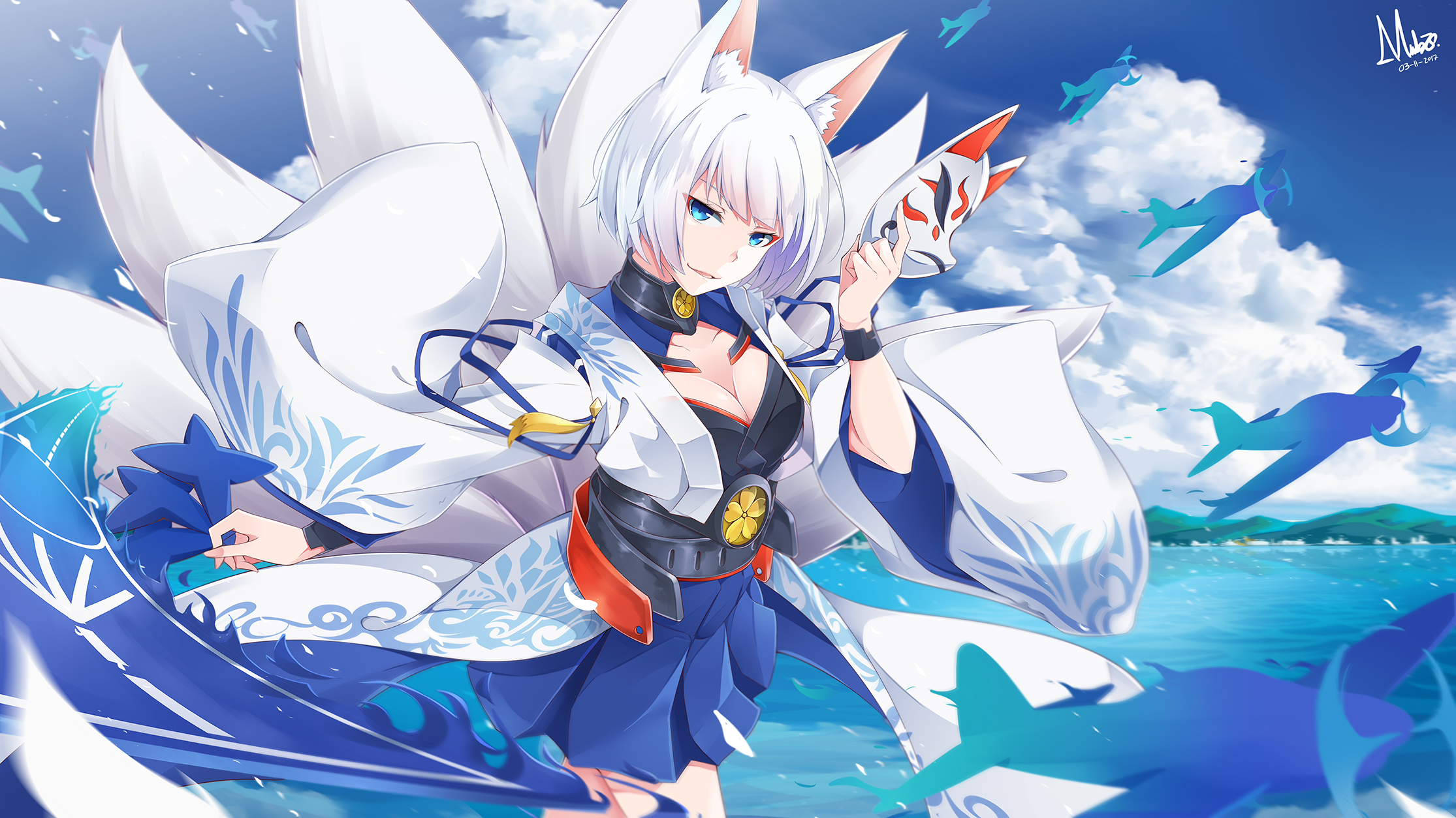 Kaga Azur Lane Azur Lane Anime Anime Girls Video Games Fantasy Girl Fox Girl Foxy Ears Tail Kimono J 2230x1254