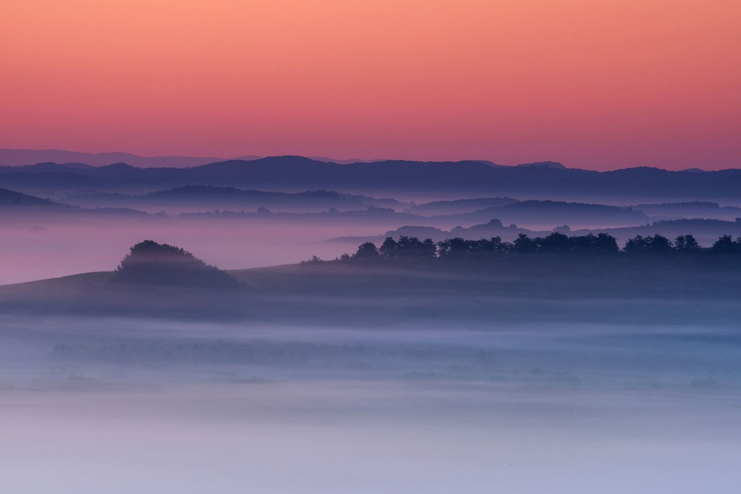 Nature Photography Landscape Morning Mist Valley Hills Pink Sky Slovakia 1500x1001