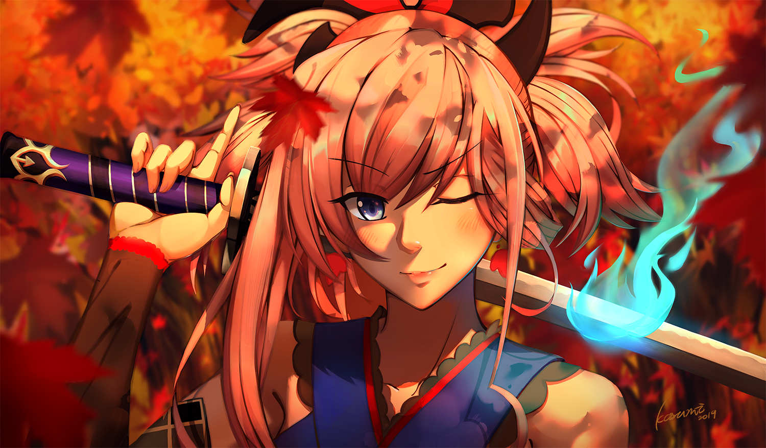 Miyamoto Musashi Fate Grand Order Fate Grand Order Fate Series Anime Girls Anime Pink Hair Blue Eyes 1500x877