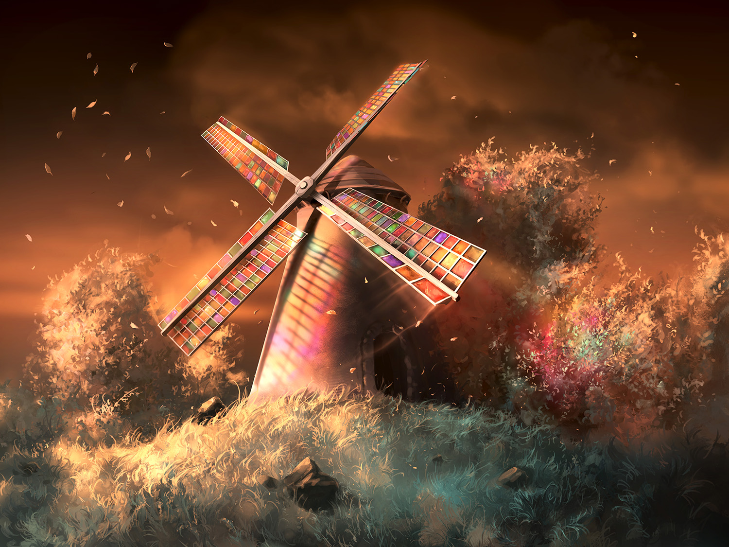 Digital Art Drawing DeviantArt AquaSixio Windmill Colorful Wind 1500x1125