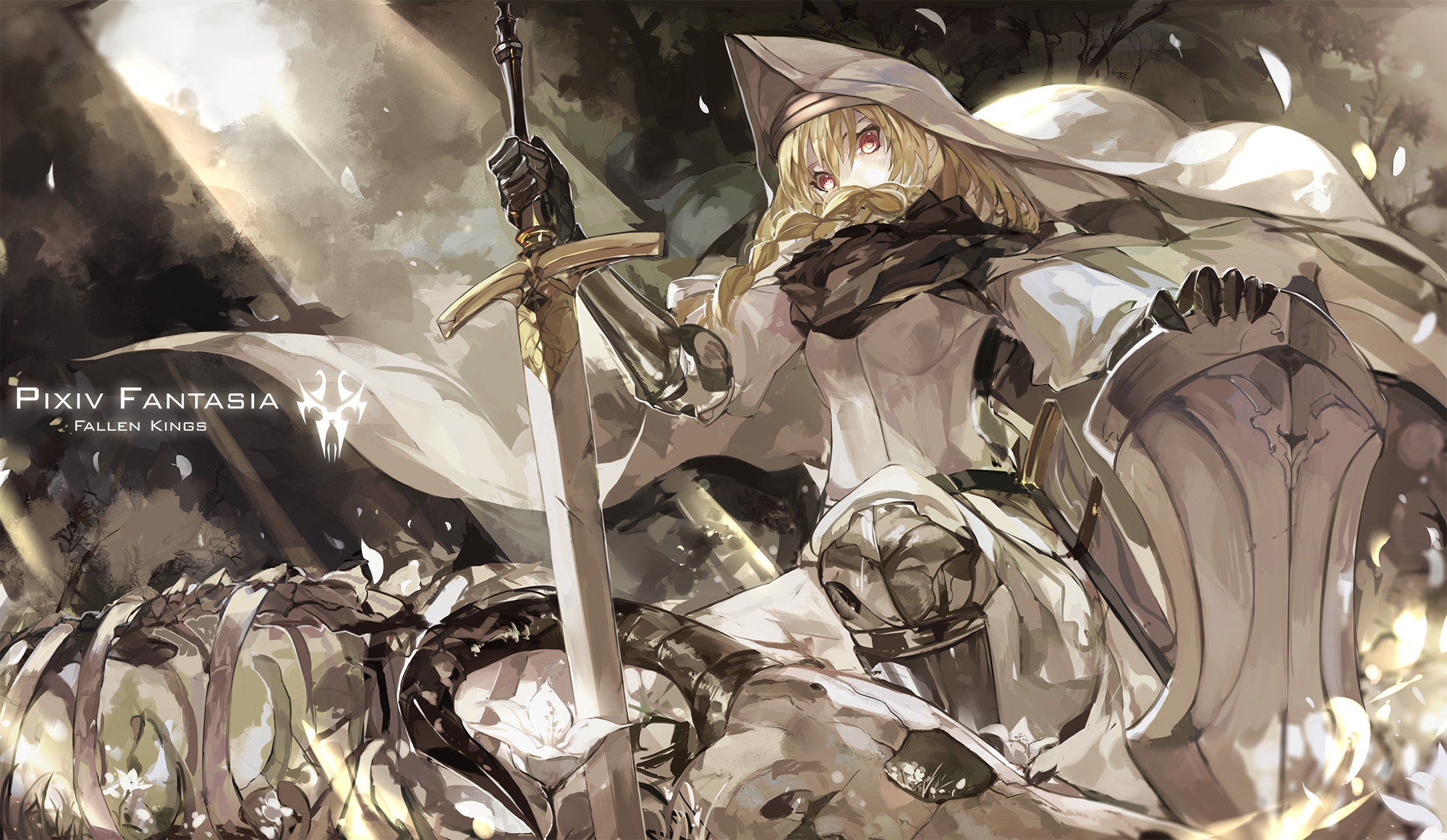 Original Characters Sword Braids Pixiv Fantasia Fallen Kings Fantasy Art Saberiii 2000x1161