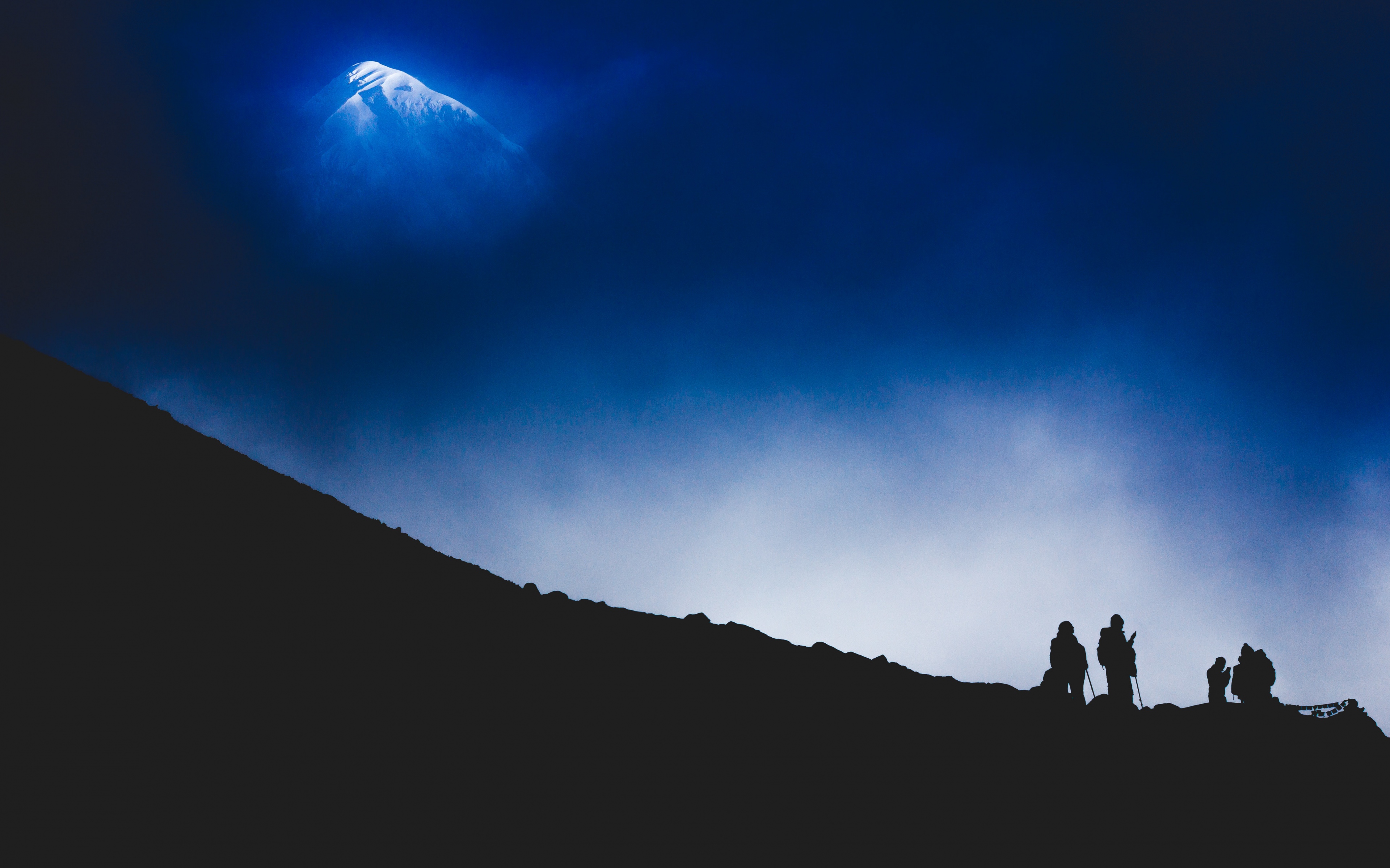 Nature Landscape Mountains Snowy Peak Men Silhouette Clouds Mist Dark Nepal Himalayas Rock Rock Clim 3840x2400