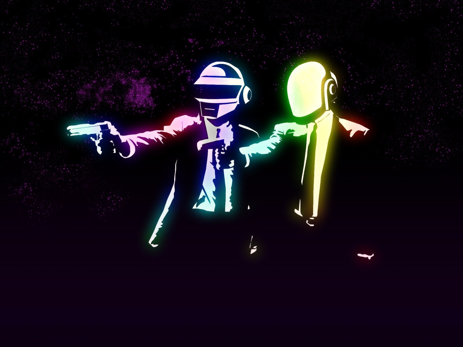 Daft Punk Music Digital Art Pulp Fiction Parody Gun Neon 1600x1200