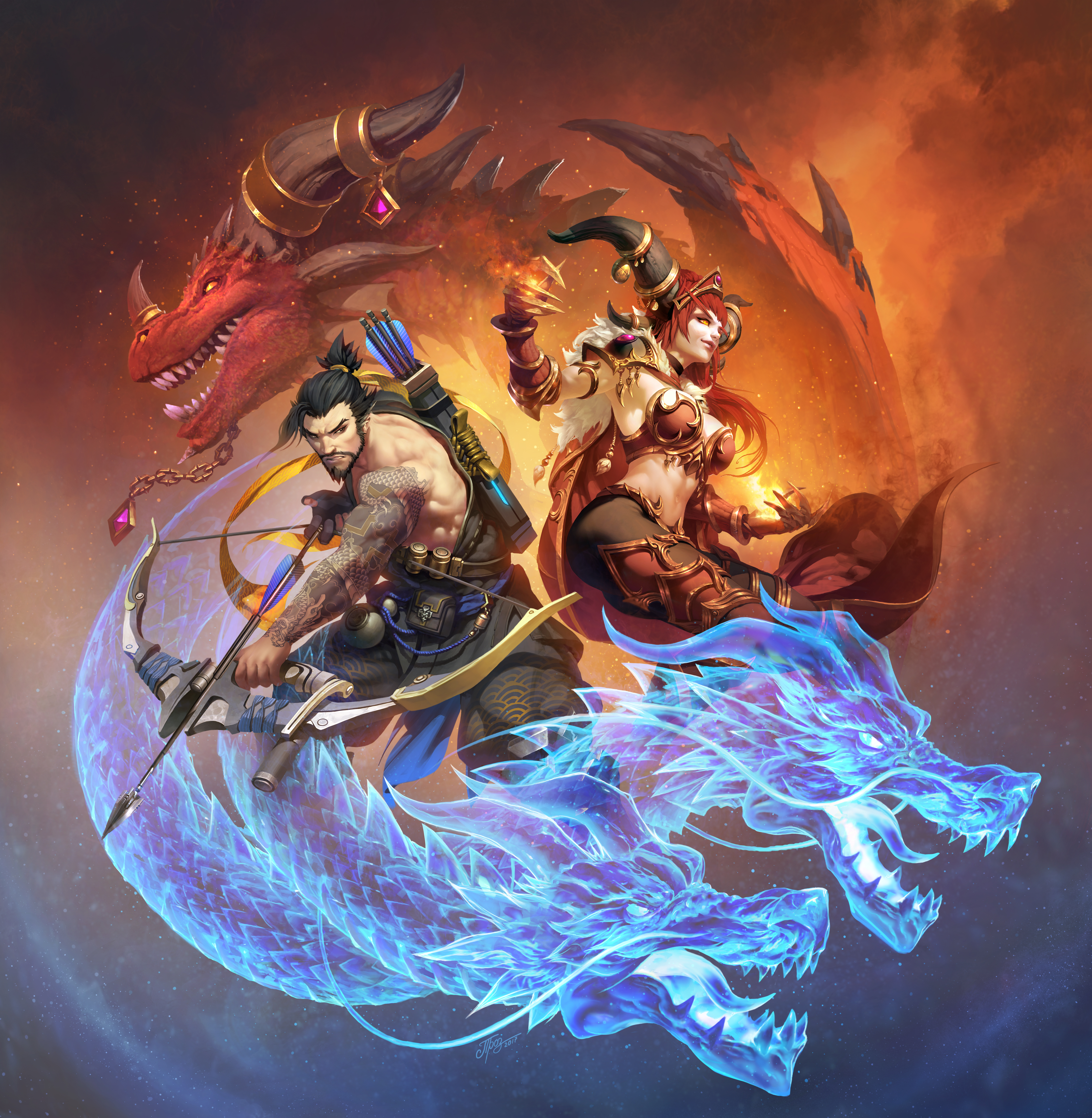 Drawing Heroes Of The Storm Warcraft Overwatch Alexstrasza Hanzo Overwatch Women Men Dragon Blue Red 4301x4405