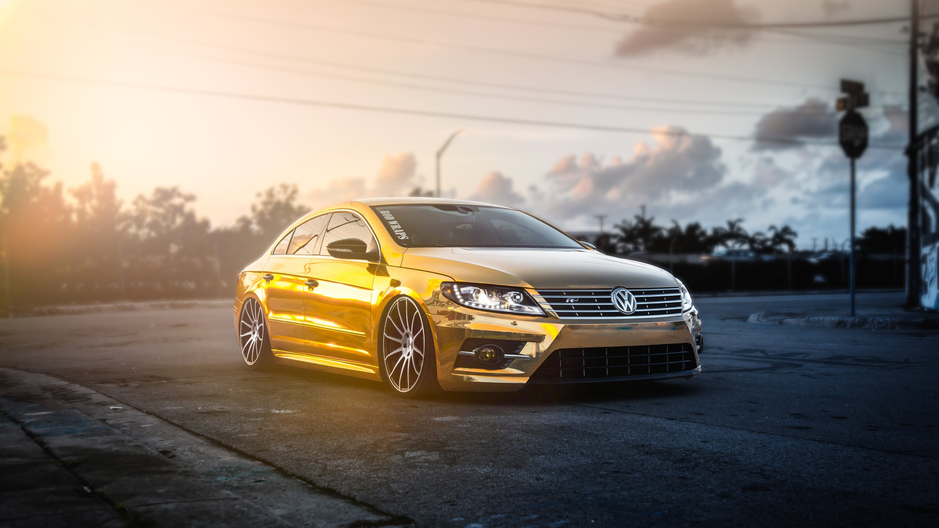 Volkswagen Car Gold Yellow Cars Volkswagen CC Front Angle View 3840x2160