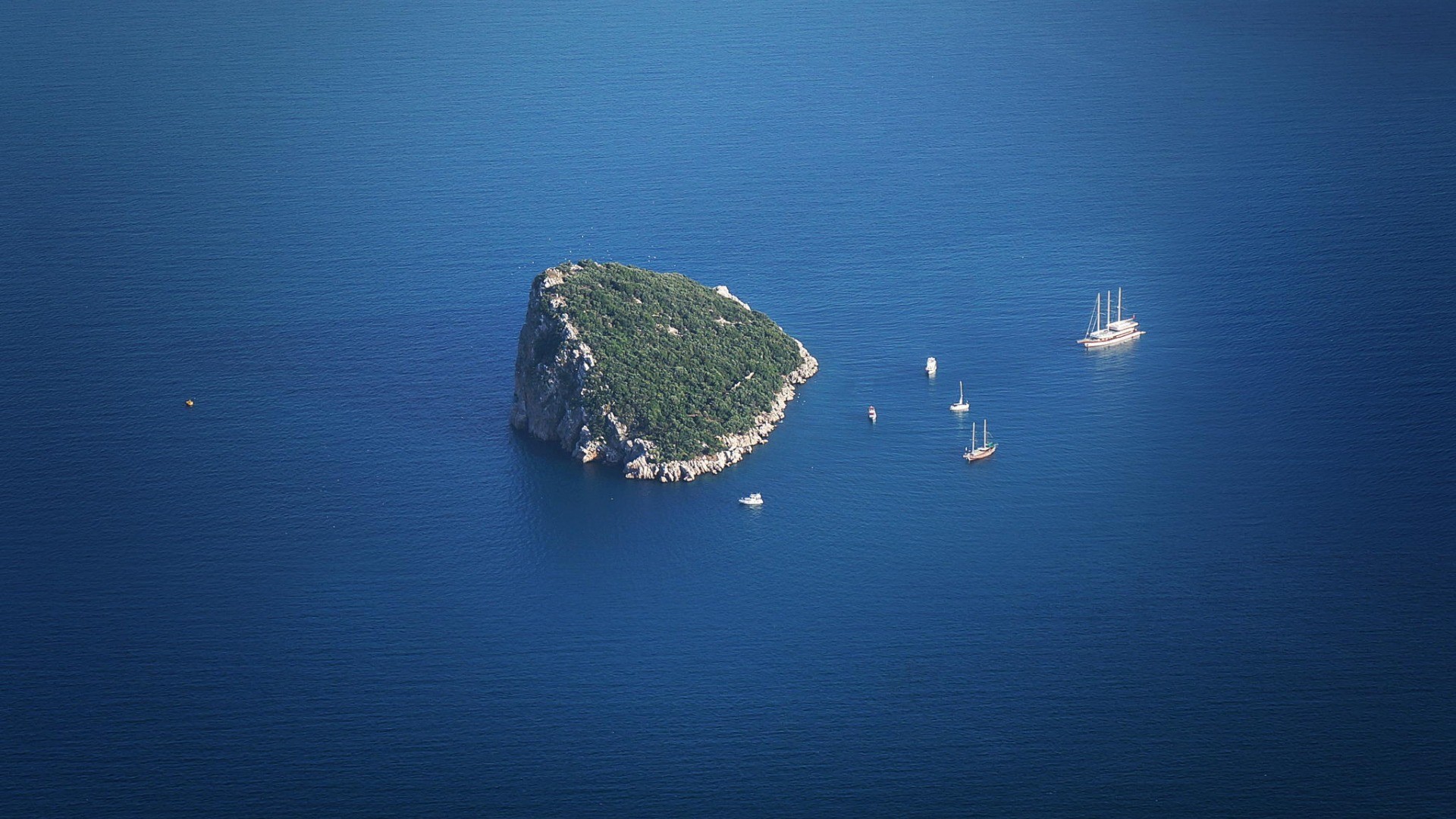 Nature Landscape Minimalism Water Sea Island Rock Boat Yachts Sailing Ship Blue Trees Aerial View Bi 1920x1080