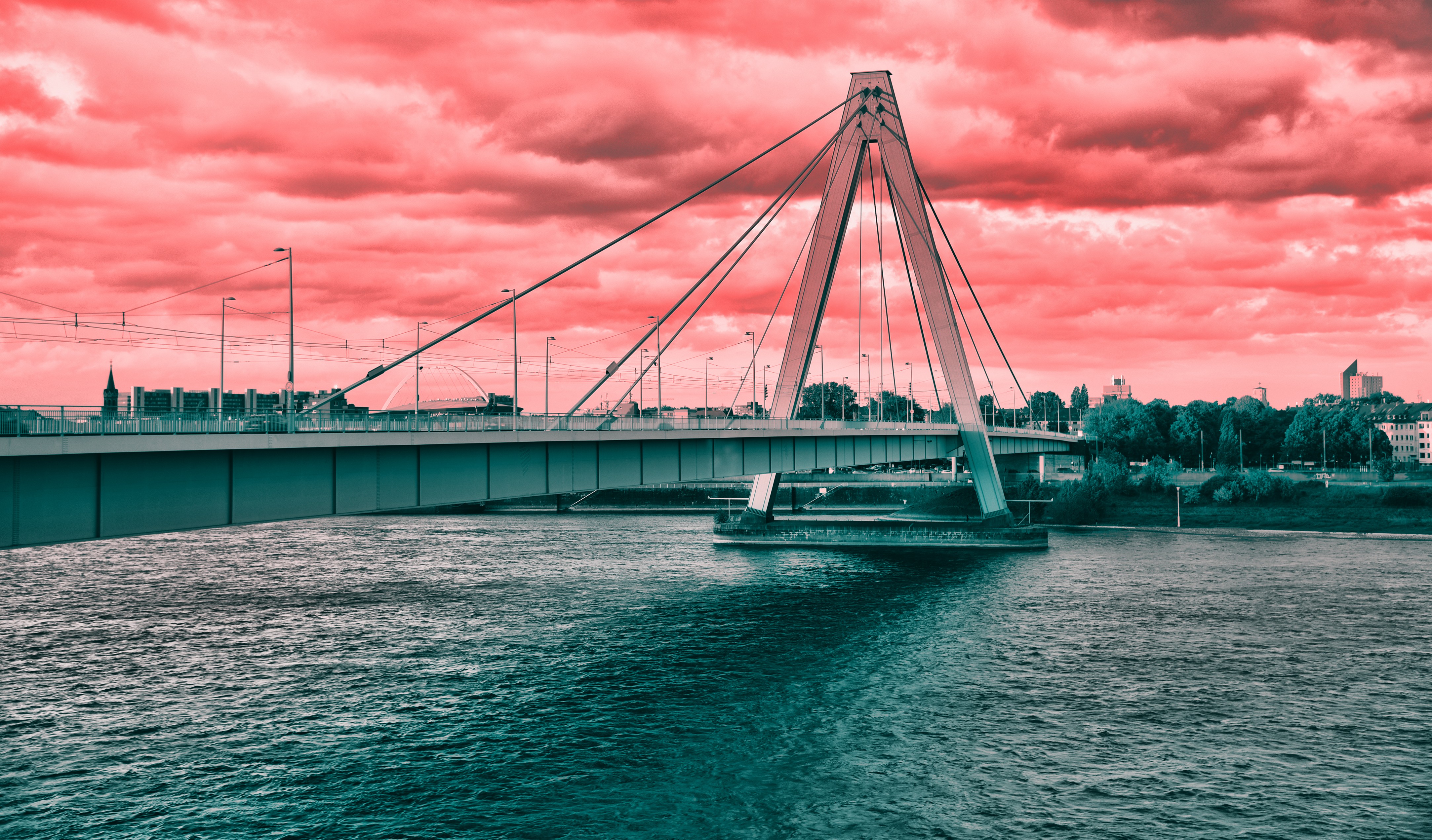 Bridge Cologne City Architecture River Water Digital Art 4332x2542