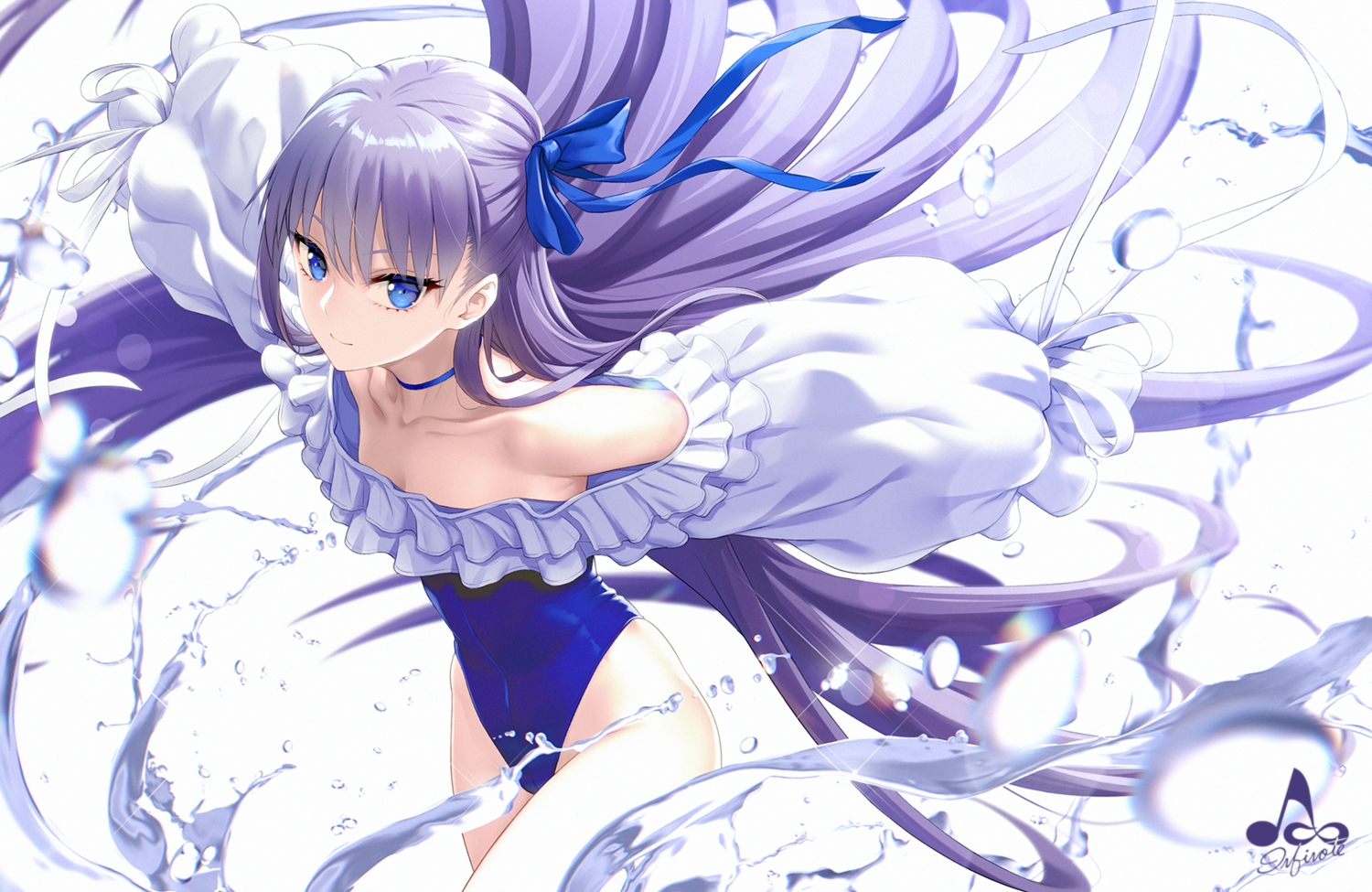 Fate Grand Order Meltlilith Anime Blue Eyes Purple Hair Water White Ribbons Long Hair 1500x975