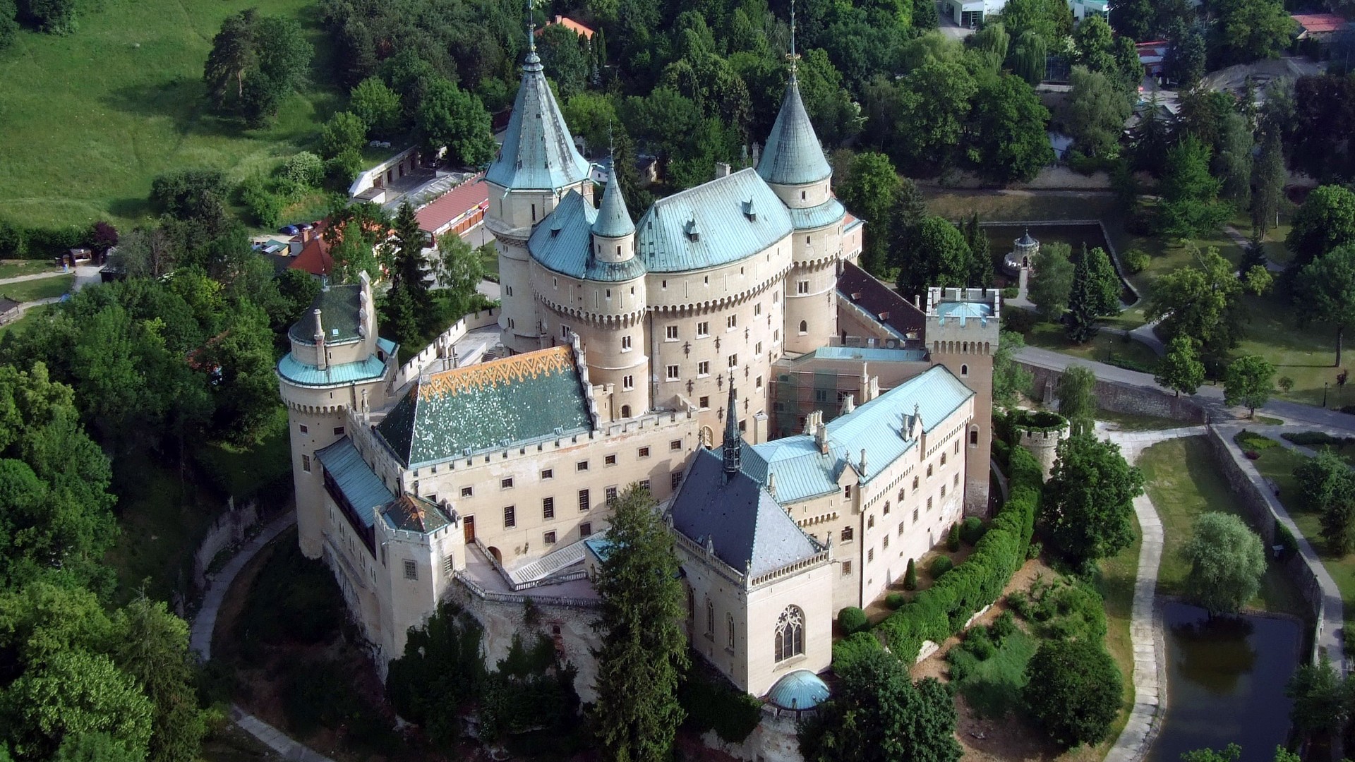 Architecture Landscape Castle Nature Trees Hills Tower Slovakia Stream Birds Eye View Aerial View Fo 1920x1080