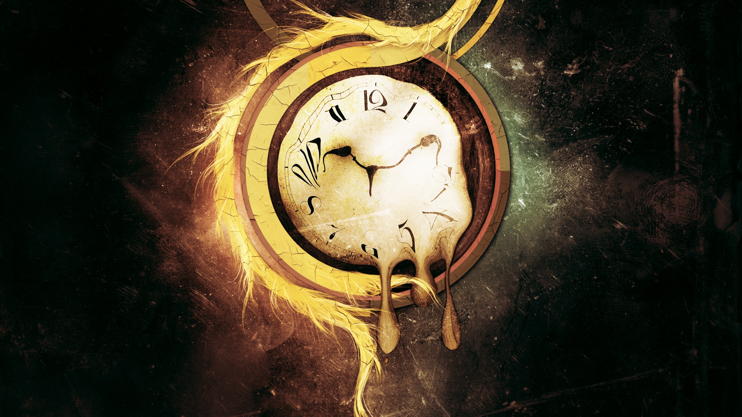 Melting Clocks Grunge Artwork Lacza Digital Art Surreal 2560x1440
