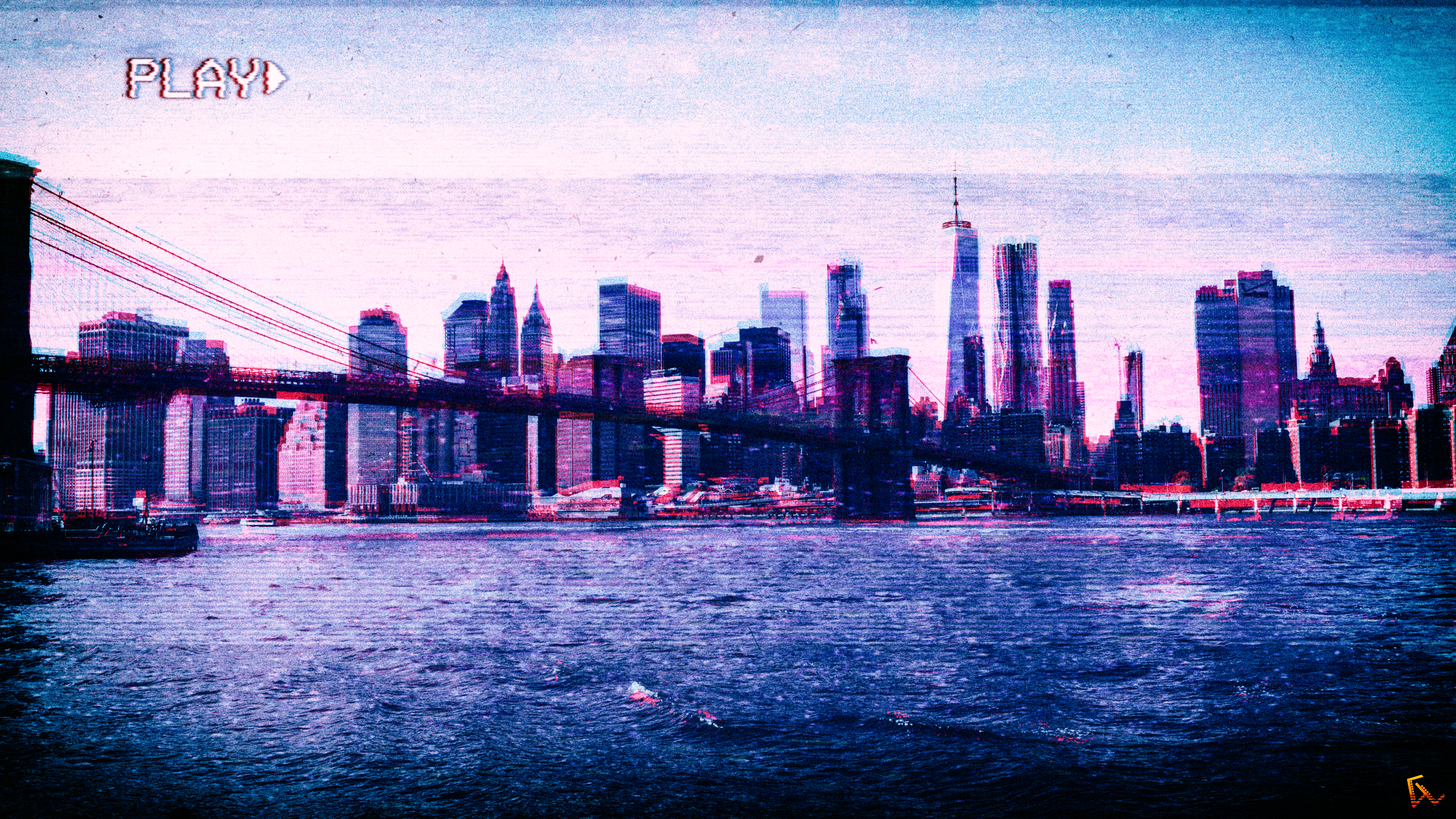 New York City VHS Vaporwave Photoshop Glitch Art Landscape 3840x2160