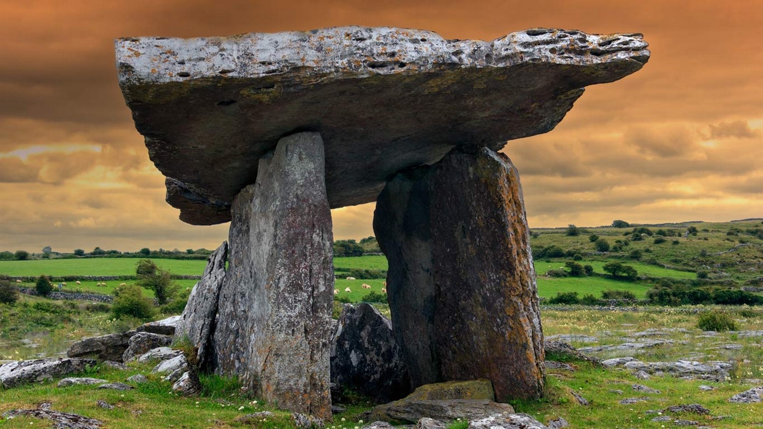 Nature Landscape Dolmen Stone Ireland Prehistoric Archeology Grass Clouds Hills 1500x843