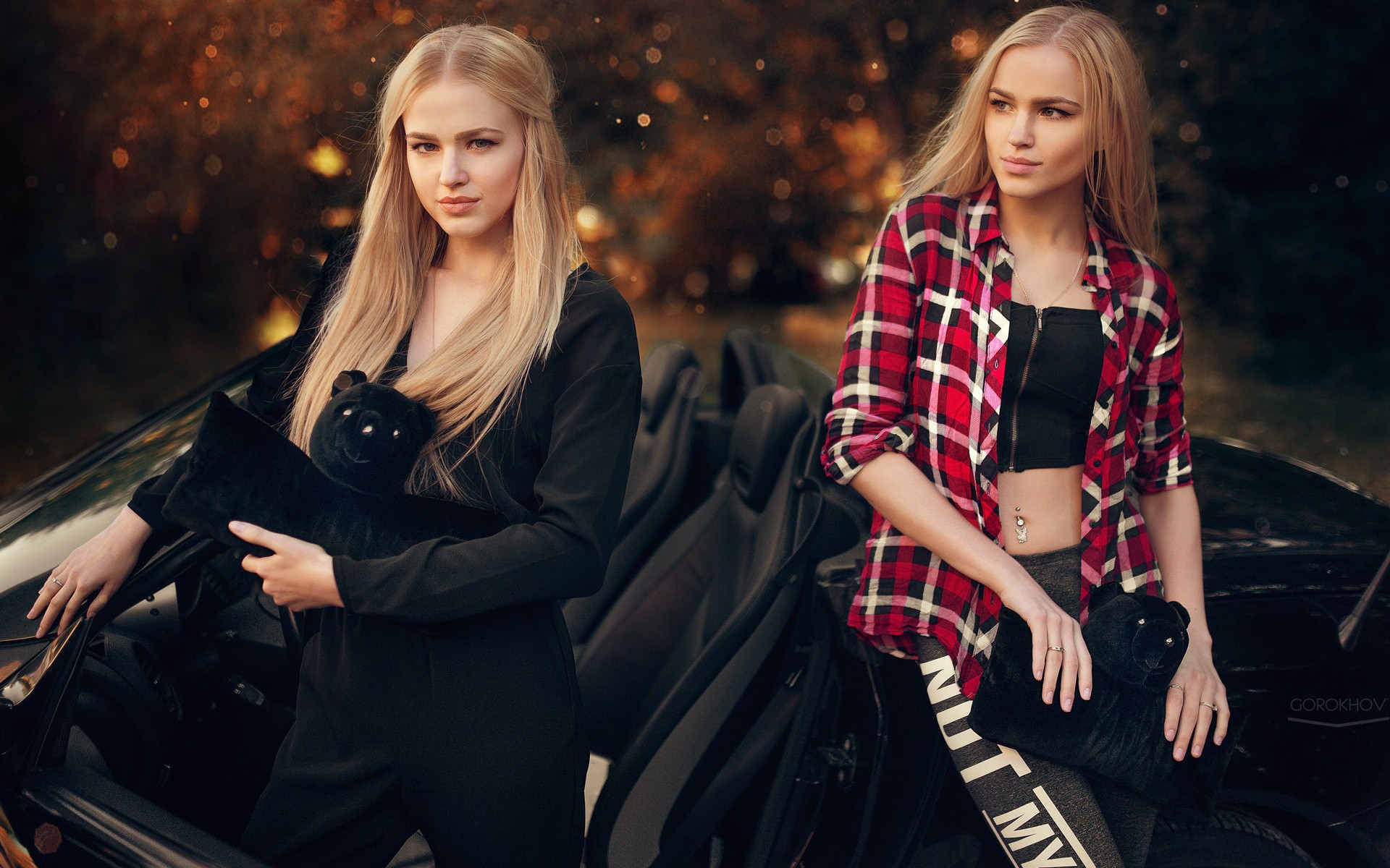 Alla Emelyanova Alena Emelyanova Twins Blonde Model Ivan Gorokhov Sisters Long Hair Two Women Plaid  1920x1200