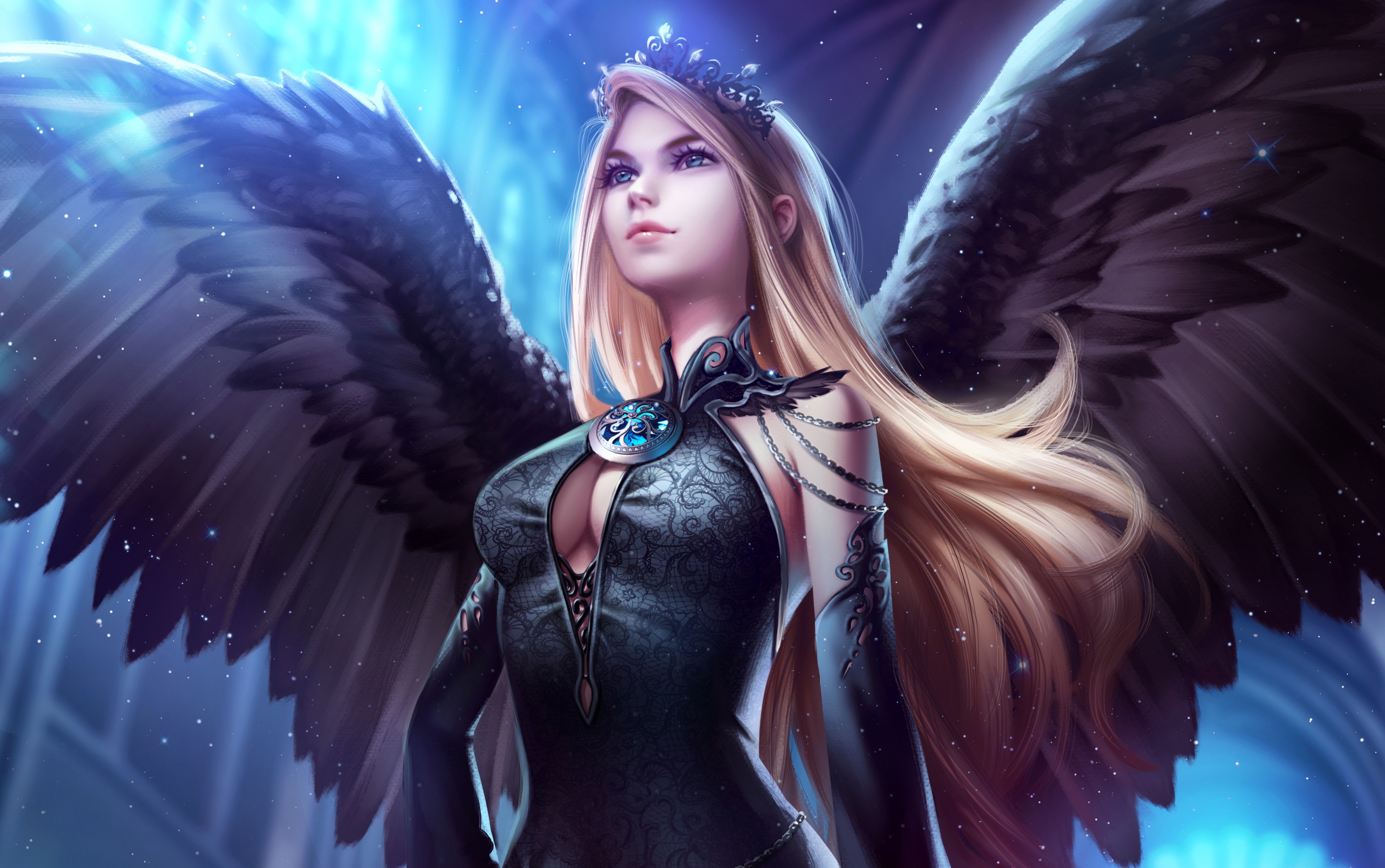 Fantasy Girl Fantasy Art Wings Long Hair Blue Eyes Artwork Lisa Buijteweg Legend Of The Cryptids 3000x1880