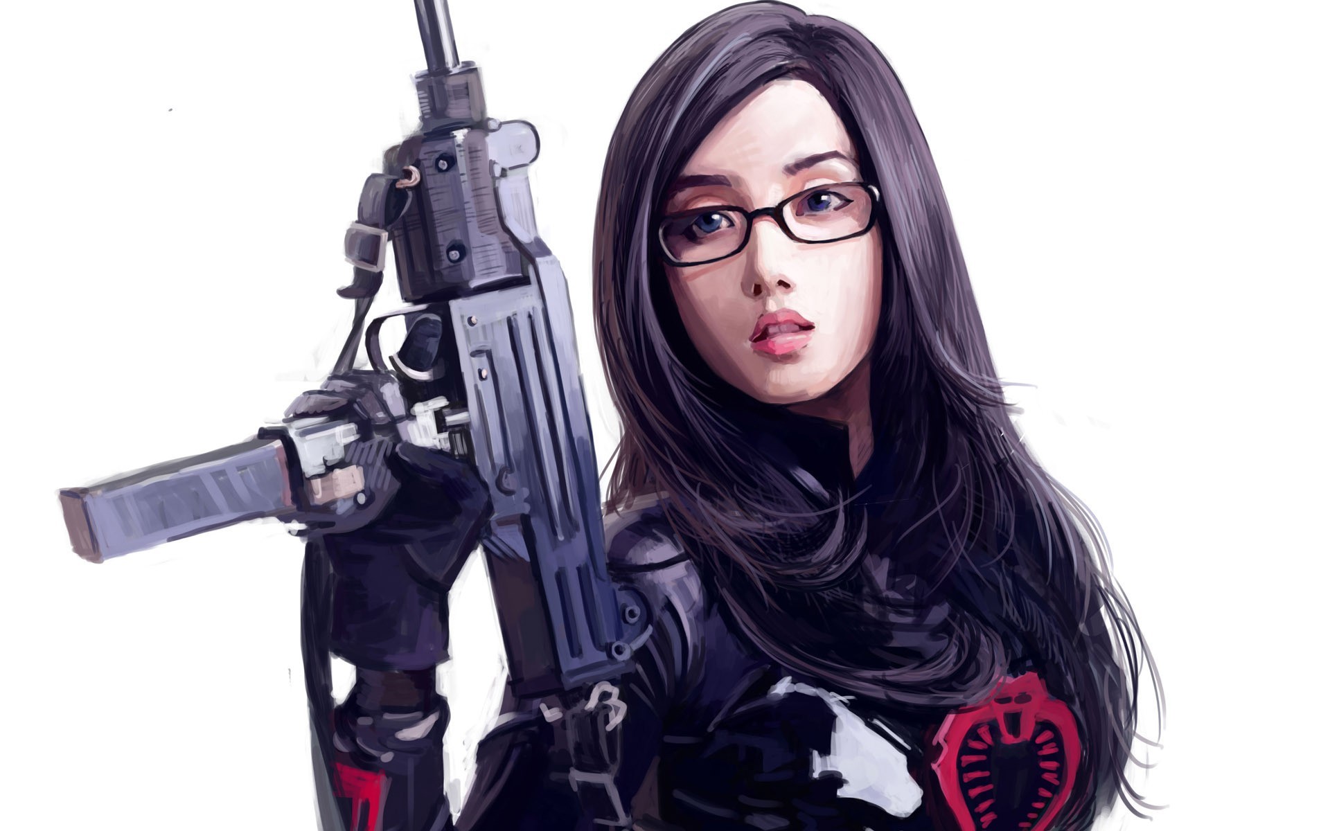 Glasses Uzi Artwork Women With Glasses Baroness G I Joe Weapon Simple Background Women Model Girls W 1920x1200