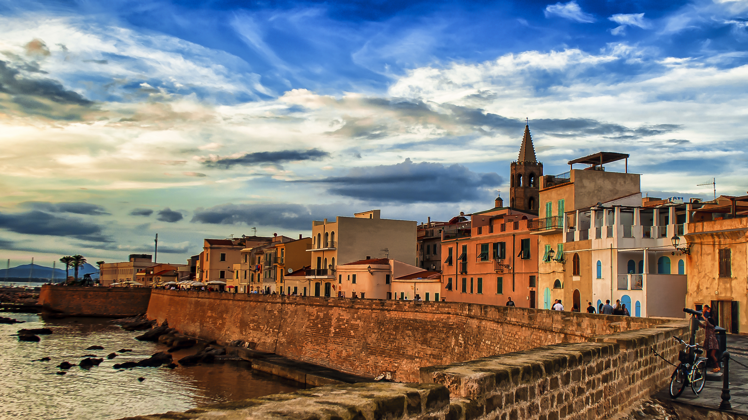 Sardinia Alghero Italy City Clouds Sunset 2560x1439