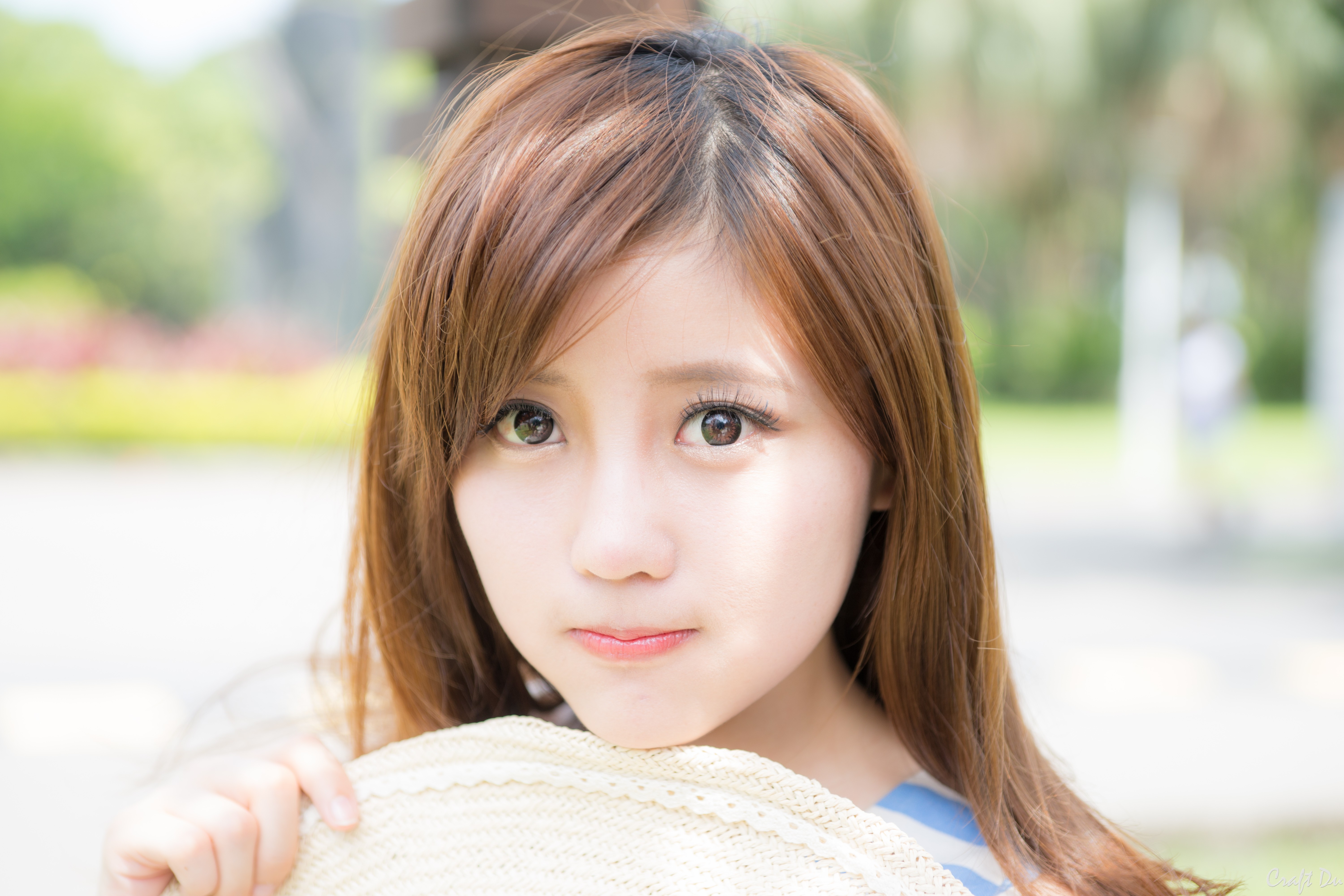 Gao Minmin Dyed Hair Brunette Closeup Portrait Long Eyelashes Women Outdoors Women Auburn Hair 6000x4000