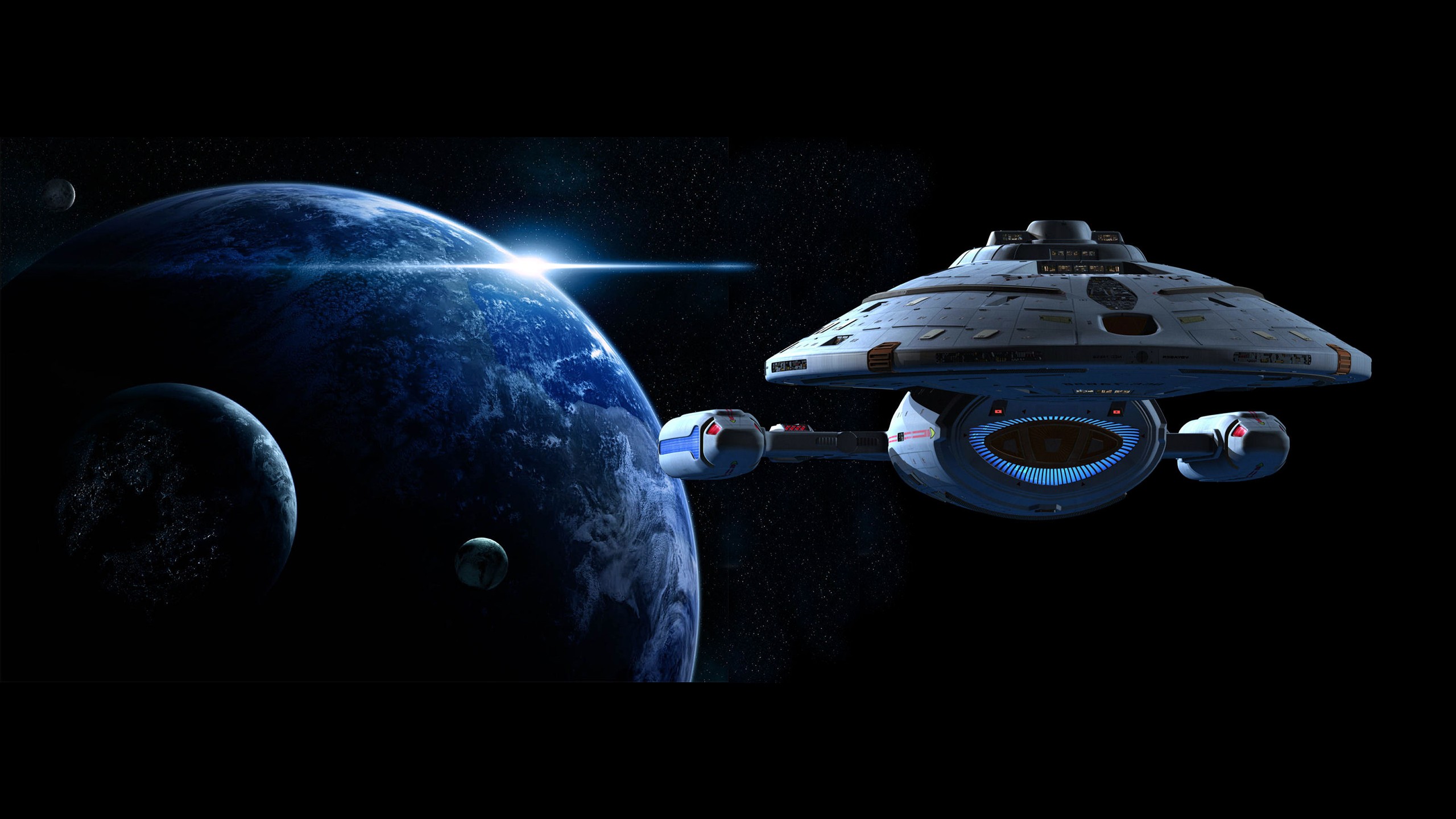 Star Trek Space Planet Star Trek Voyager USS Voyager Star Trek Ships Vehicle Spaceship Blue Science  2560x1440