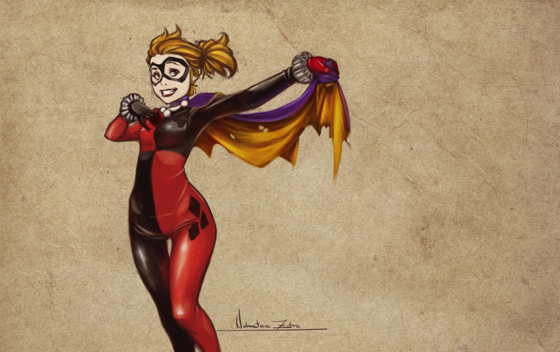 Nabetse Zitro Harley Quinn DC Comics Superheroines Mask Simple Background Artwork Comics Comic Art 1920x1208
