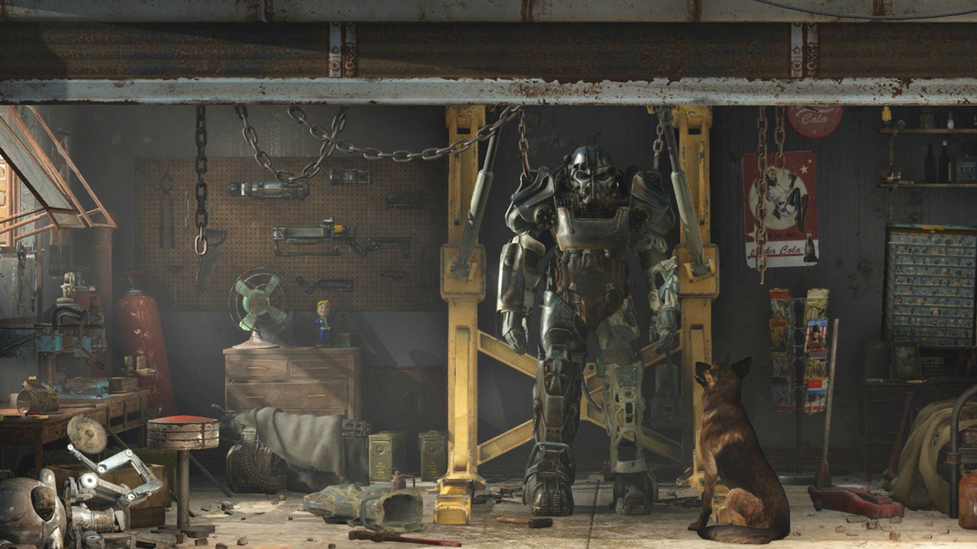 Video Games Bethesda Softworks Fallout 4 Artwork Fallout Power Armor Dogmeat 1920x1080