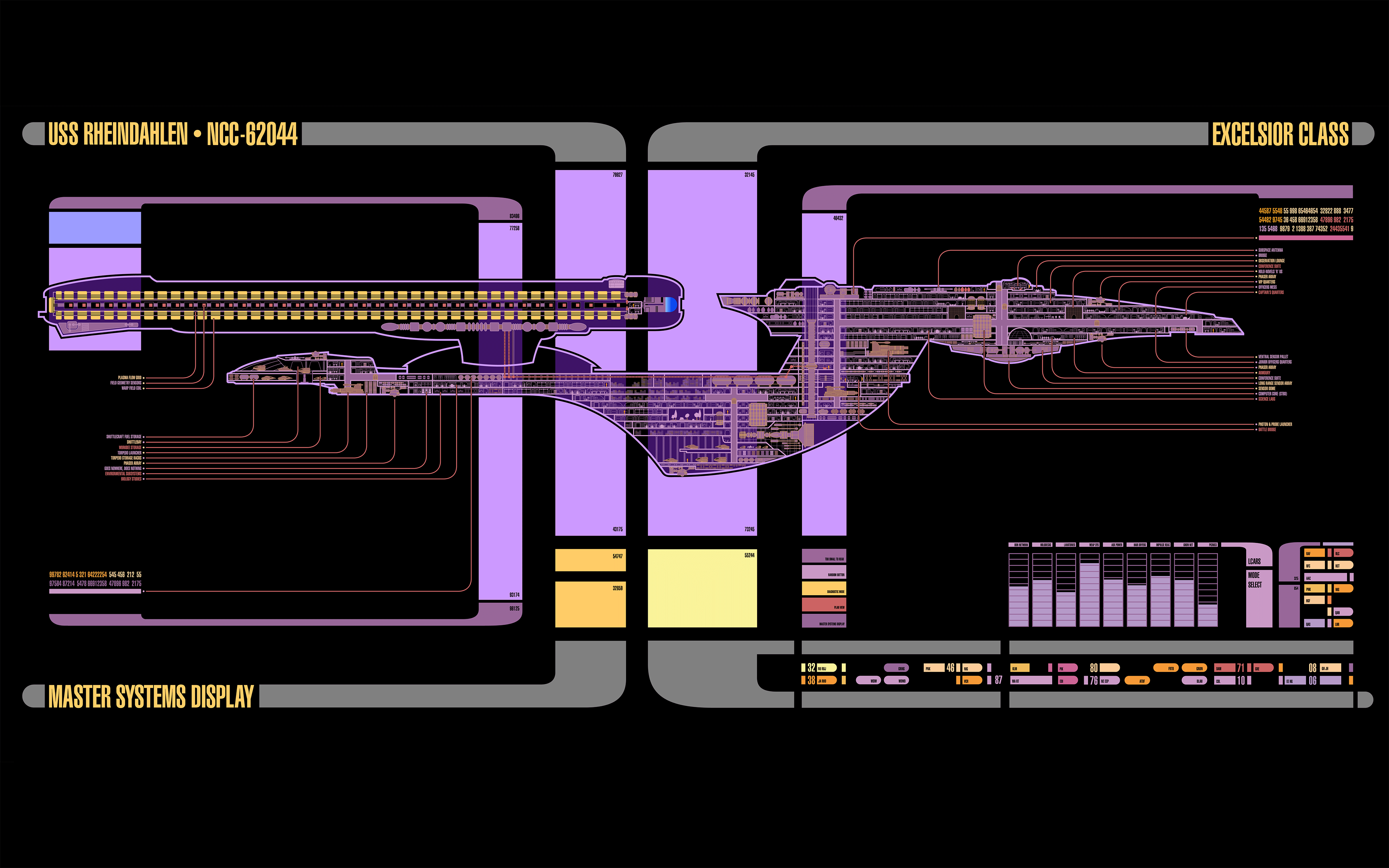 Star Trek LCARS Spaceship Schematic 3840x2400