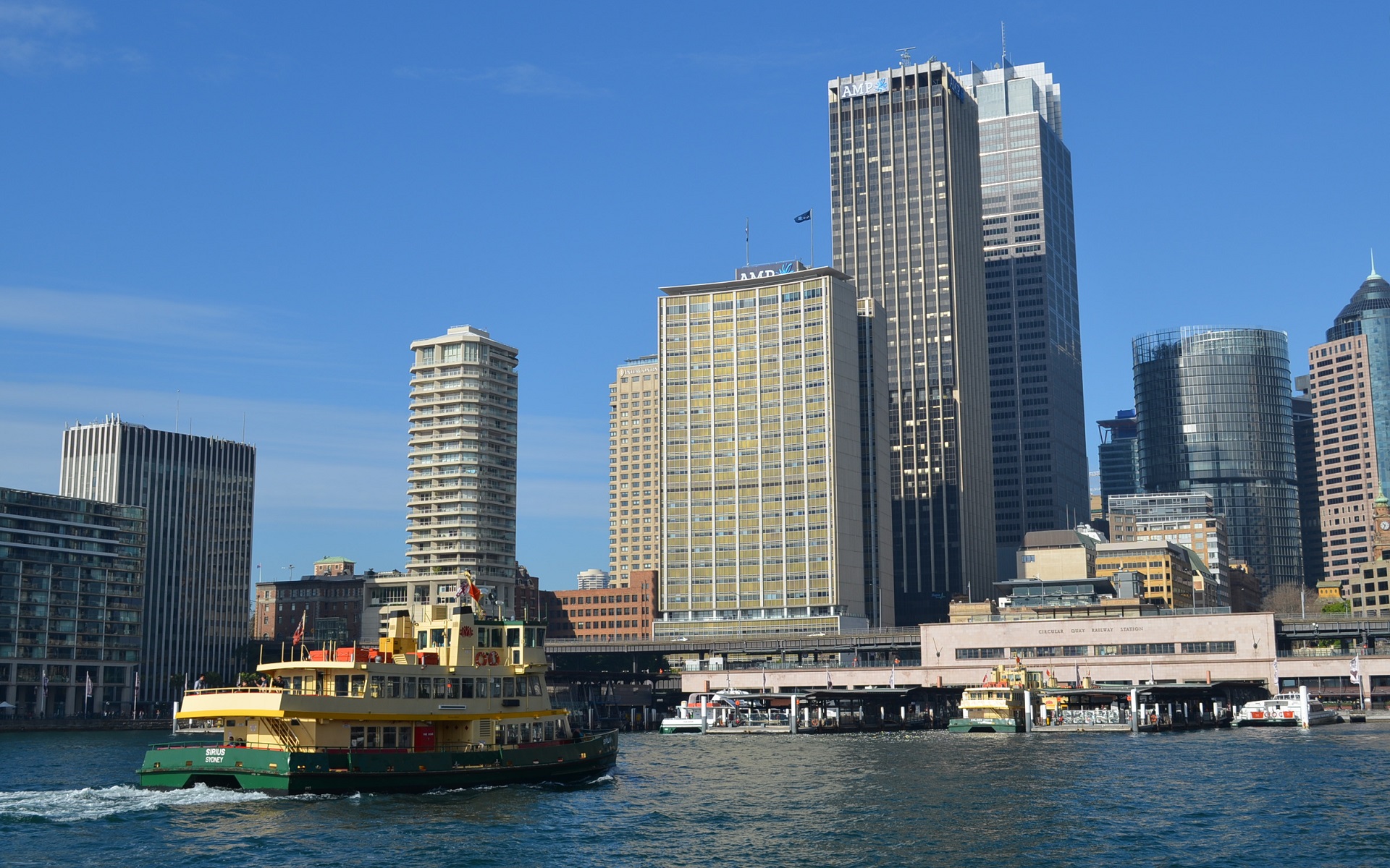 Sydney Australia Harbor Ferry Boat Vehicle Wharf Building City Skyscraper Circular Quay 1920x1200