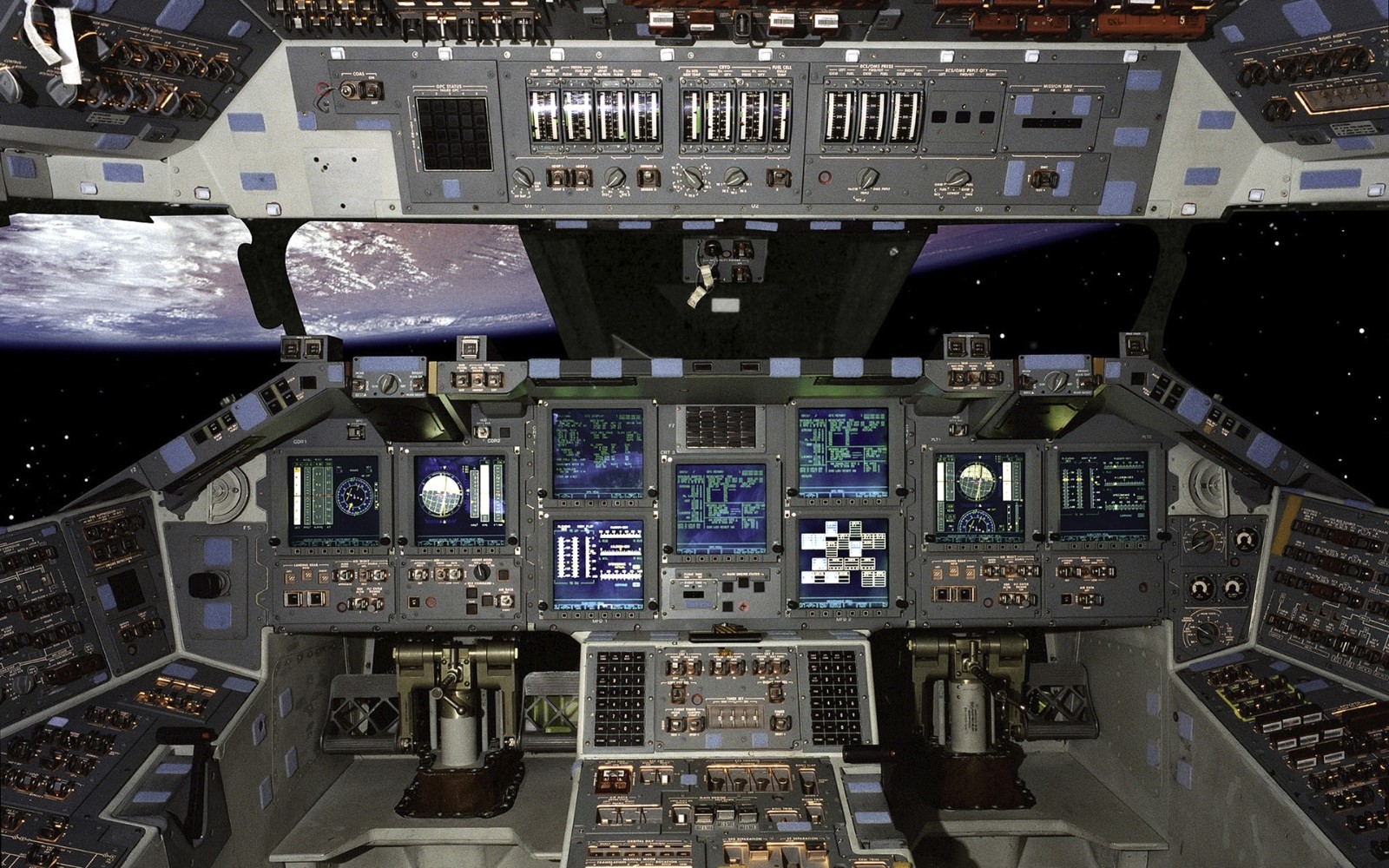 Cockpit Space Spaceship Stars Earth Space Shuttle 1600x1000