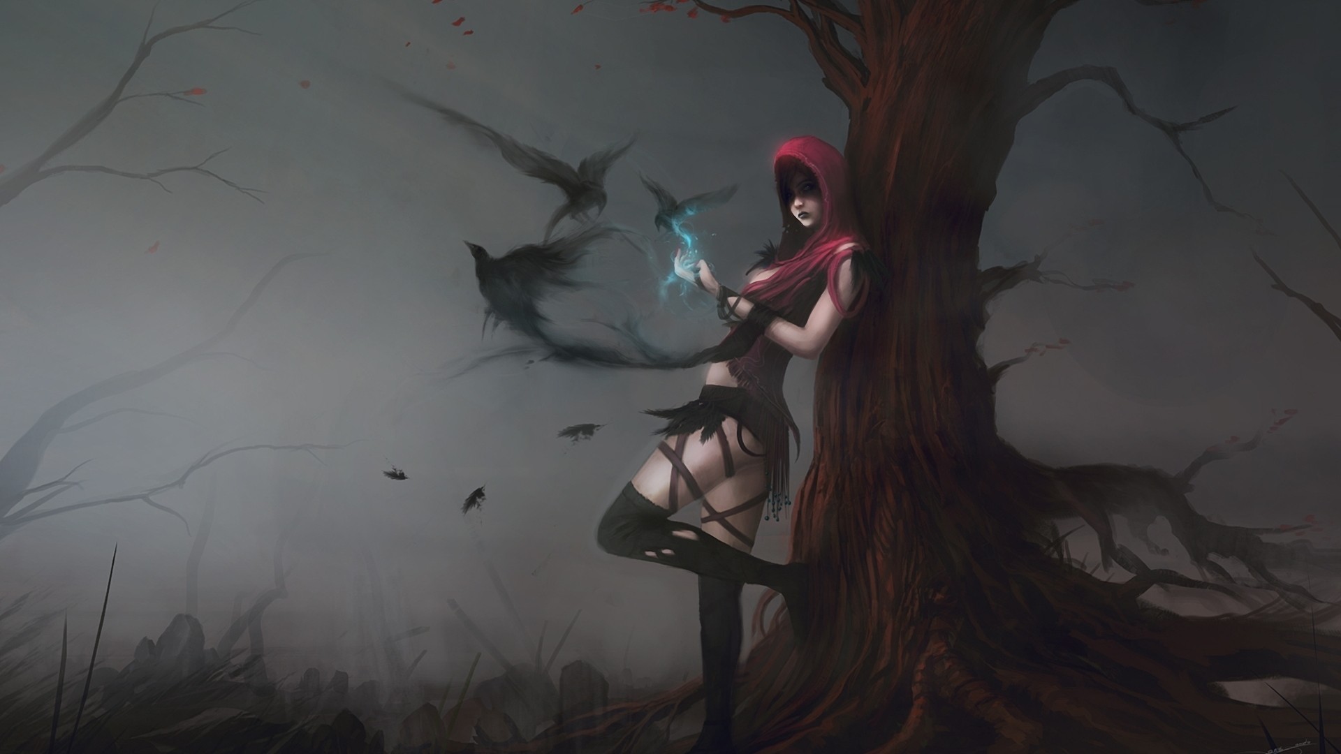 Fantasy Art Hoods Birds Magic Morrigan Video Games Women Artwork Morrigan Character Dragon Age 1920x1080