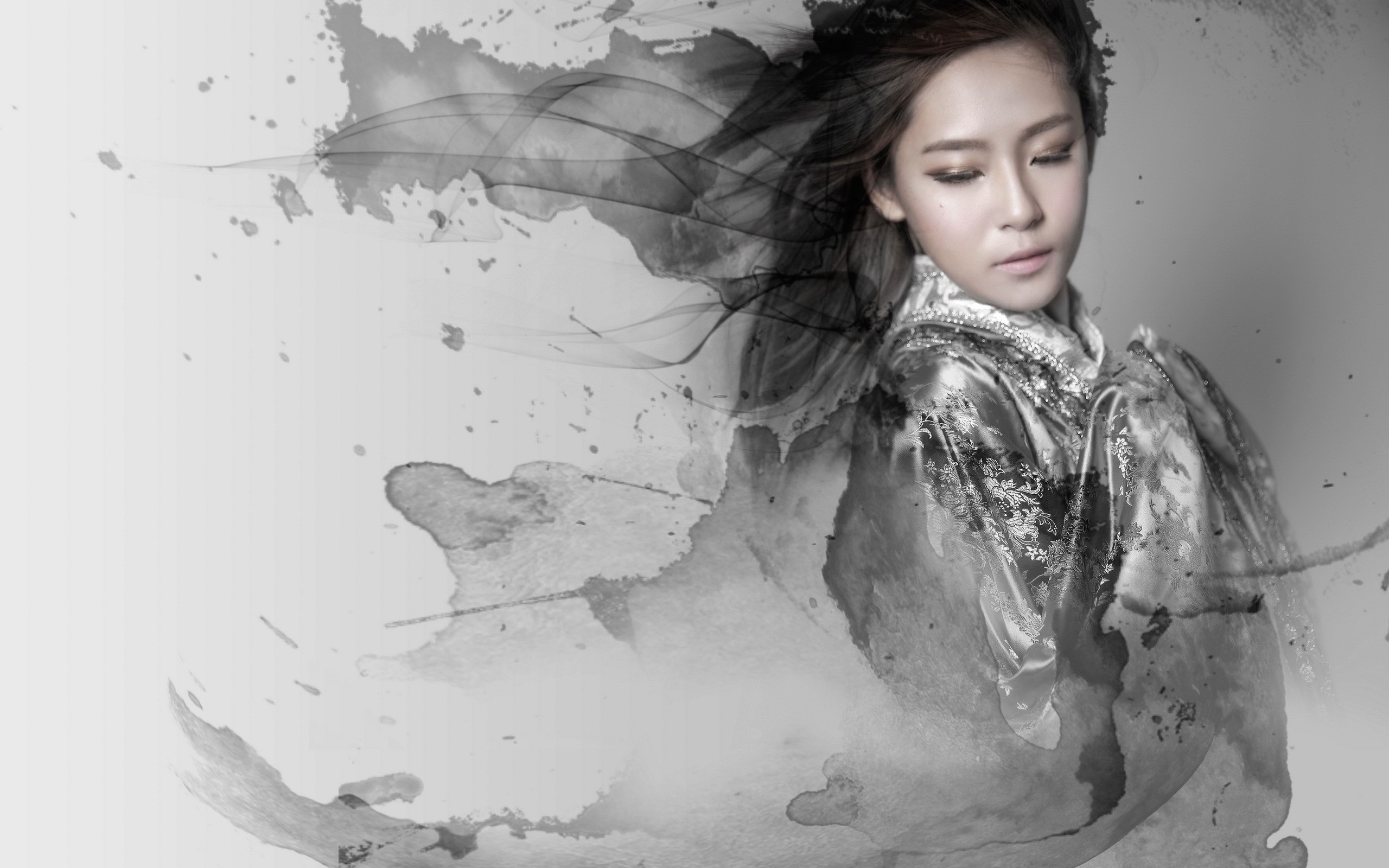 Women Model Asian Brunette Selective Coloring Photomontage 2560x1600