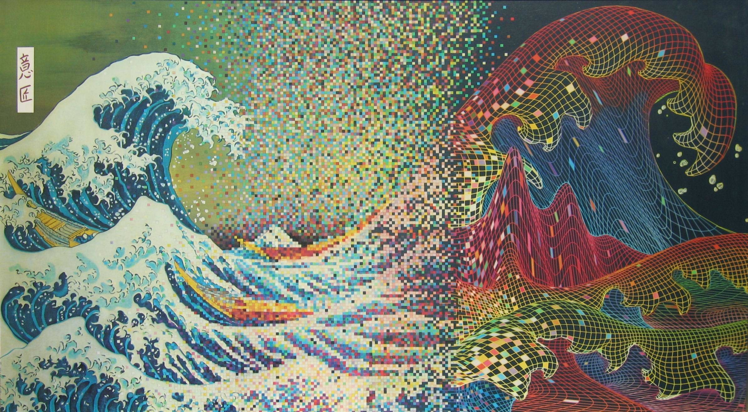 Waves The Great Wave Off Kanagawa Wave Of The Future Pixels Pixel Art Digital Art 2385x1314