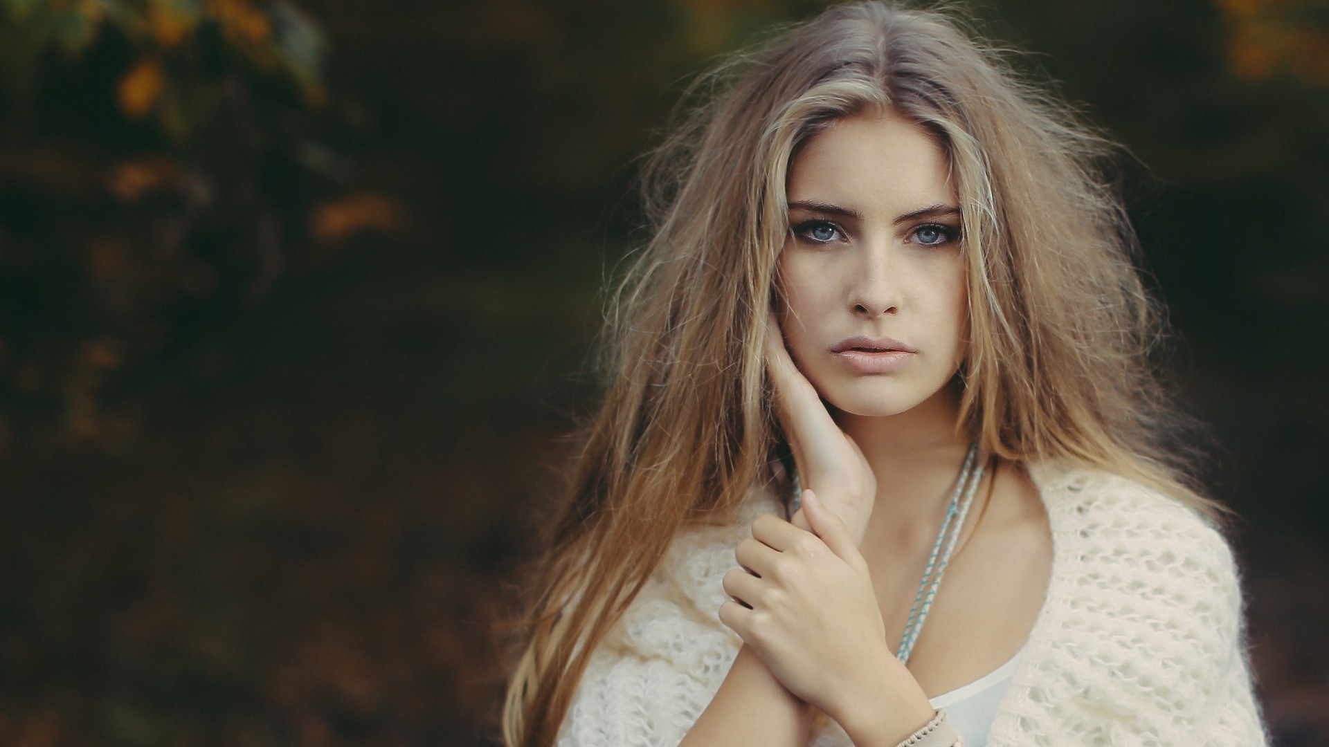 Women Outdoors Blonde Blue Eyes Camille Rochette White Sweater 1920x1080