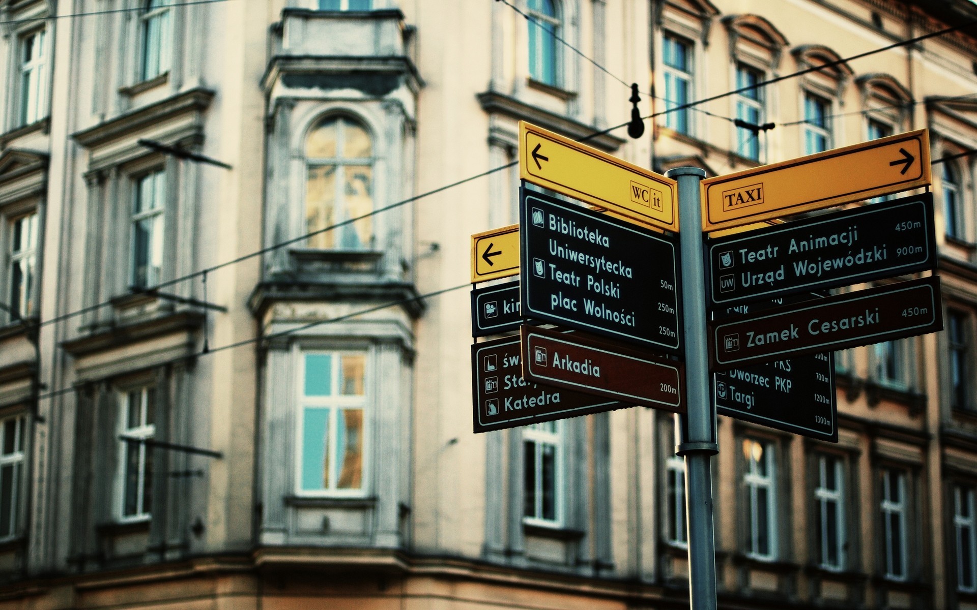 City Street Road Sign Poland Poznan Polish 1920x1200