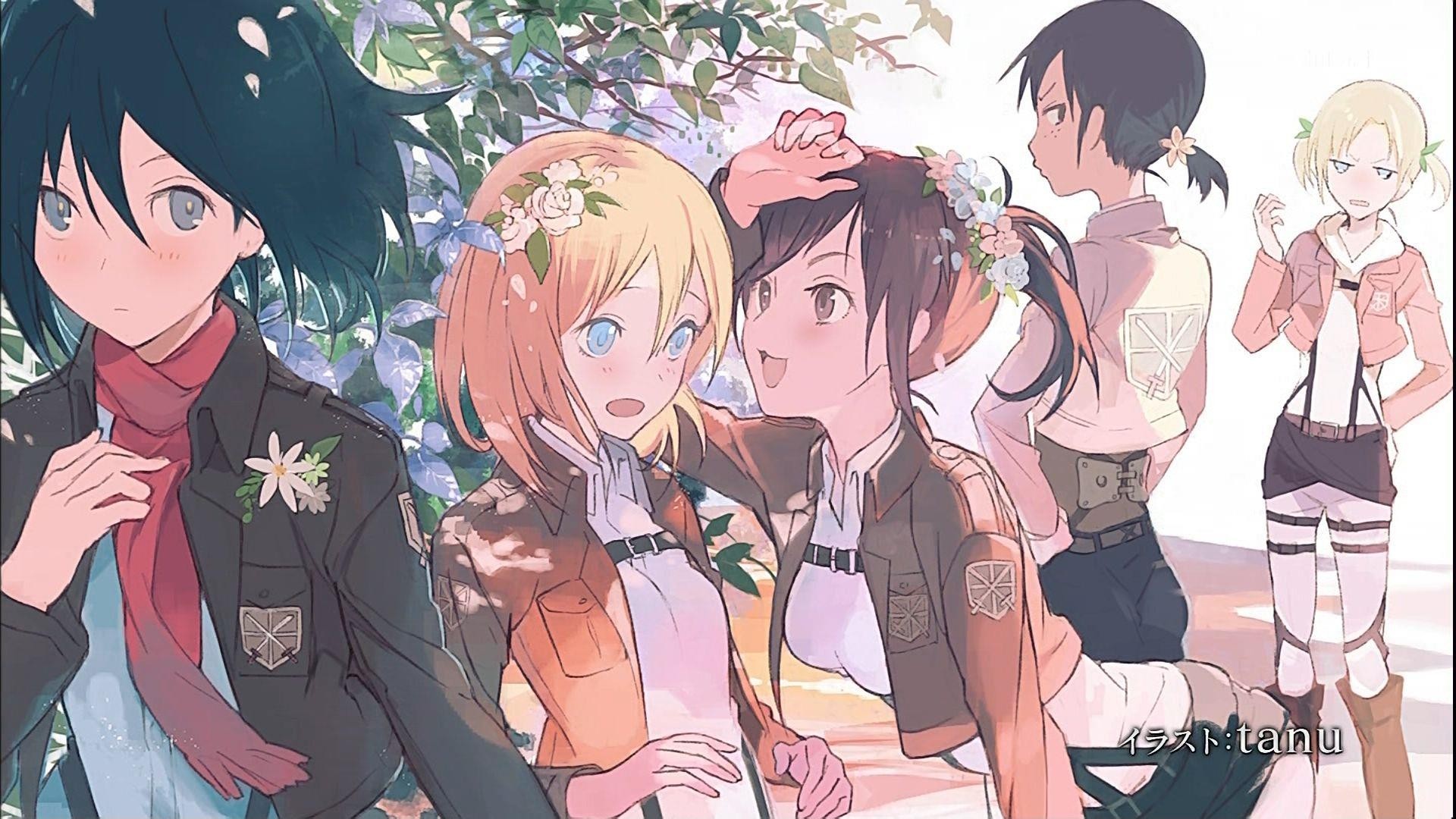 Anime Girls Flowers Shingeki No Kyojin Artwork Mikasa Ackerman Ymir Renz Christa Blouse Sasha Anime 1920x1080