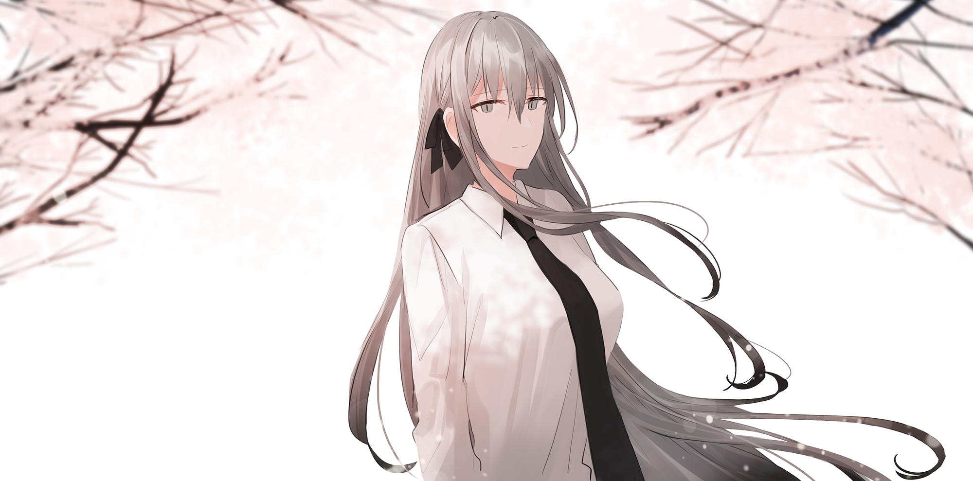 Chihuri 45 White Hair Simple Background Looking At Viewer Snow Anime Girls Anime 2000x989