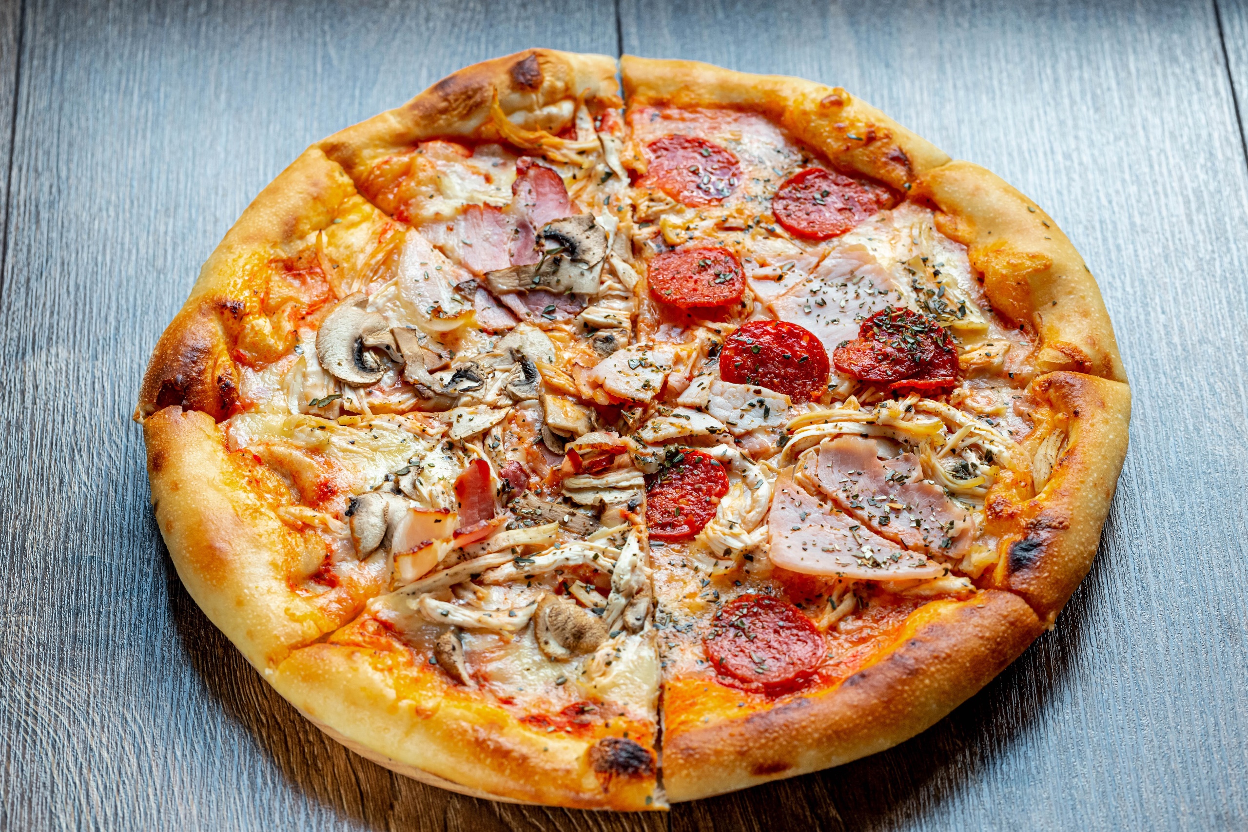Food Pizza Cheese Salami 2560x1707