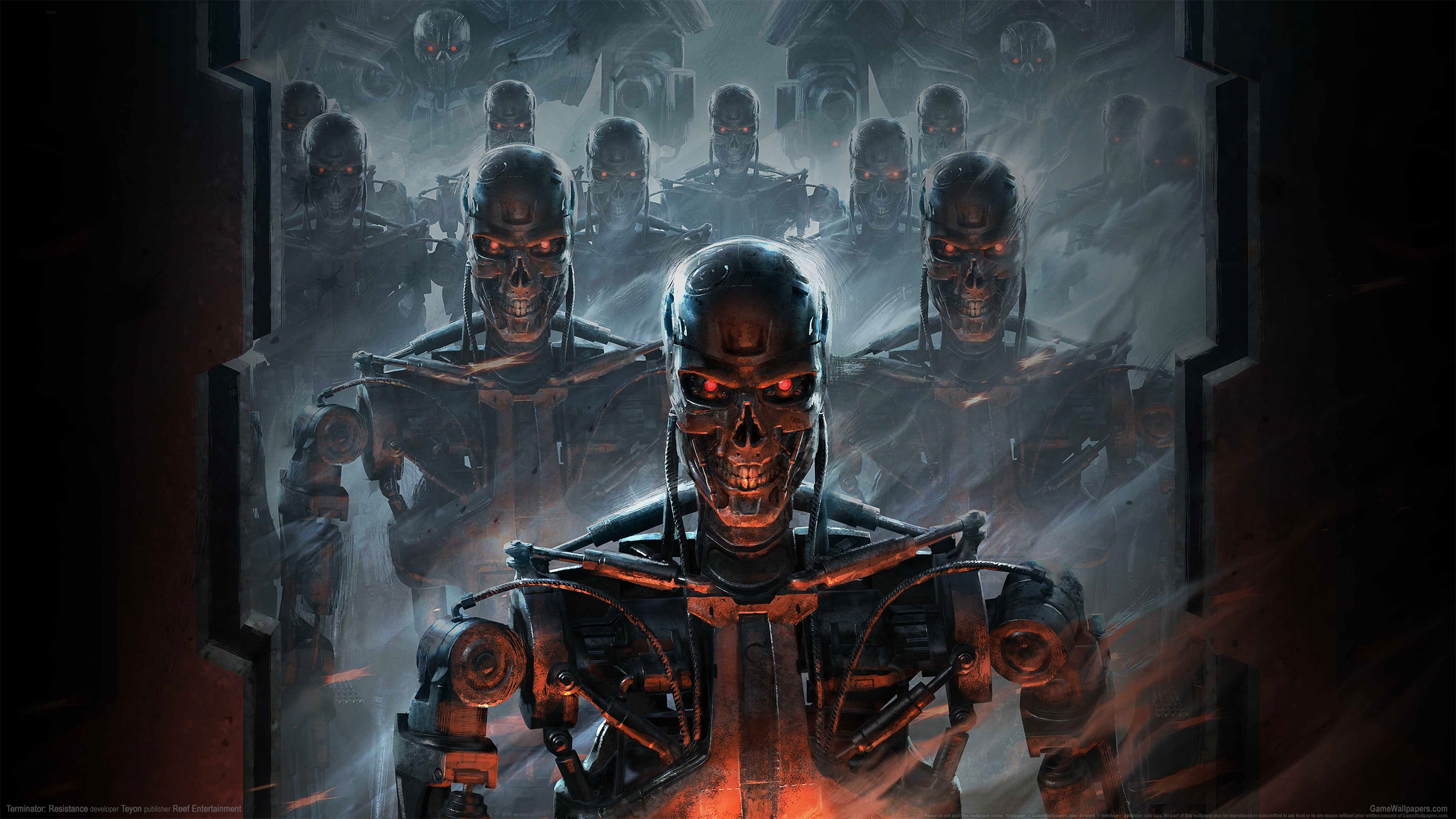 Terminator Skeleton Endoskeleton Science Fiction Retro Science Fiction Red Orange Door Terminator Re 2560x1440
