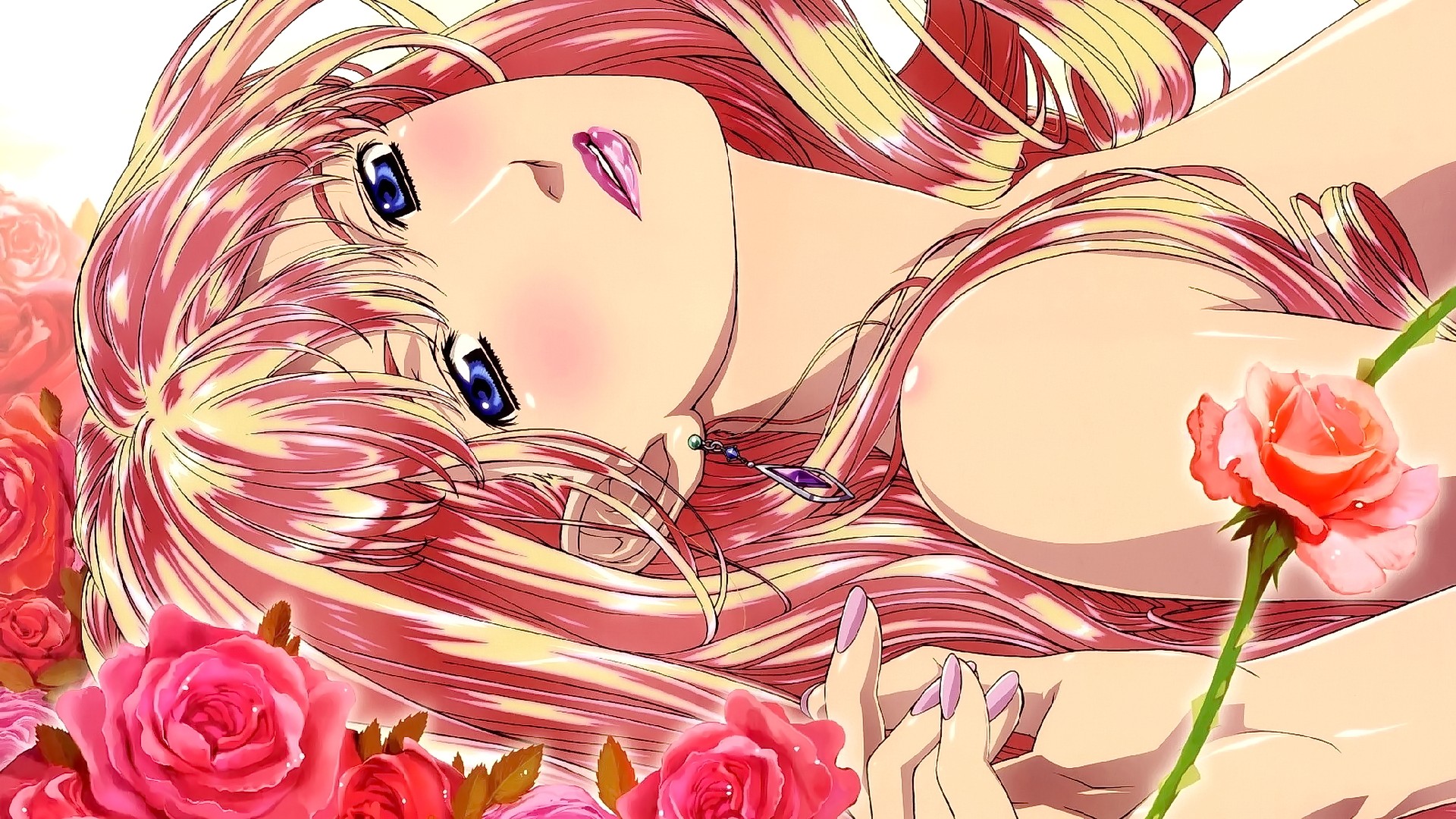 Anime Anime Girls Blonde Long Hair Flowers Blue Eyes Looking At Viewer Macross Frontier Sheryl Nome  1920x1080