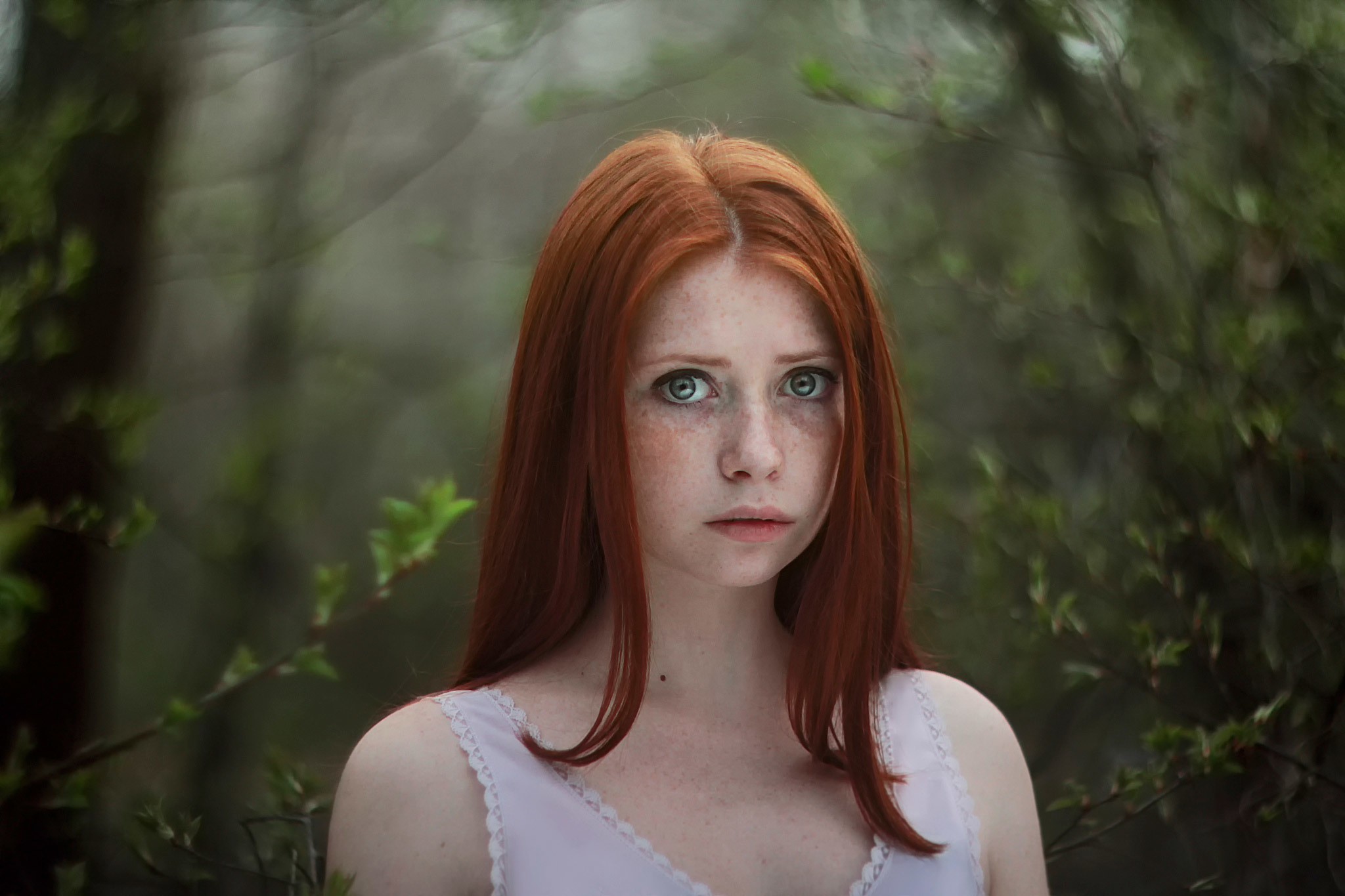 Women Model Face Redhead Freckles Forest Wallpaper Resolution 2048x1365 Id 417567