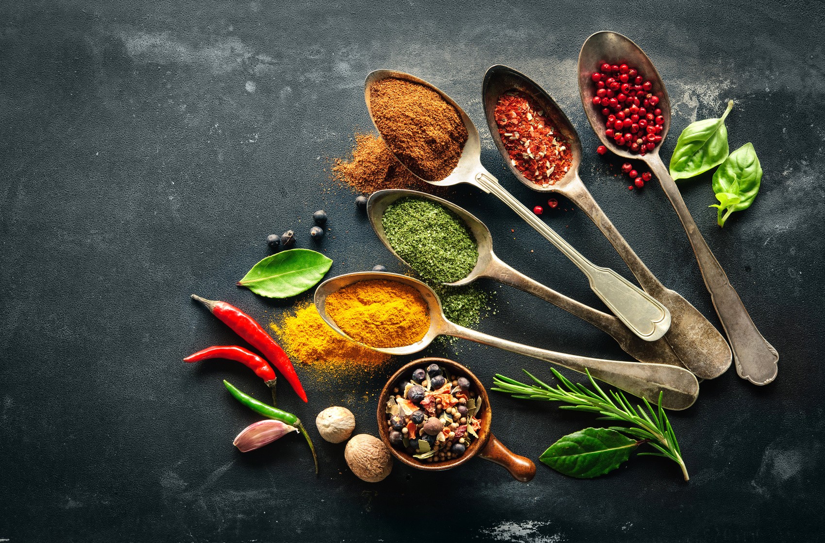Spices Pepper Food Spoons Leaves 1699x1118