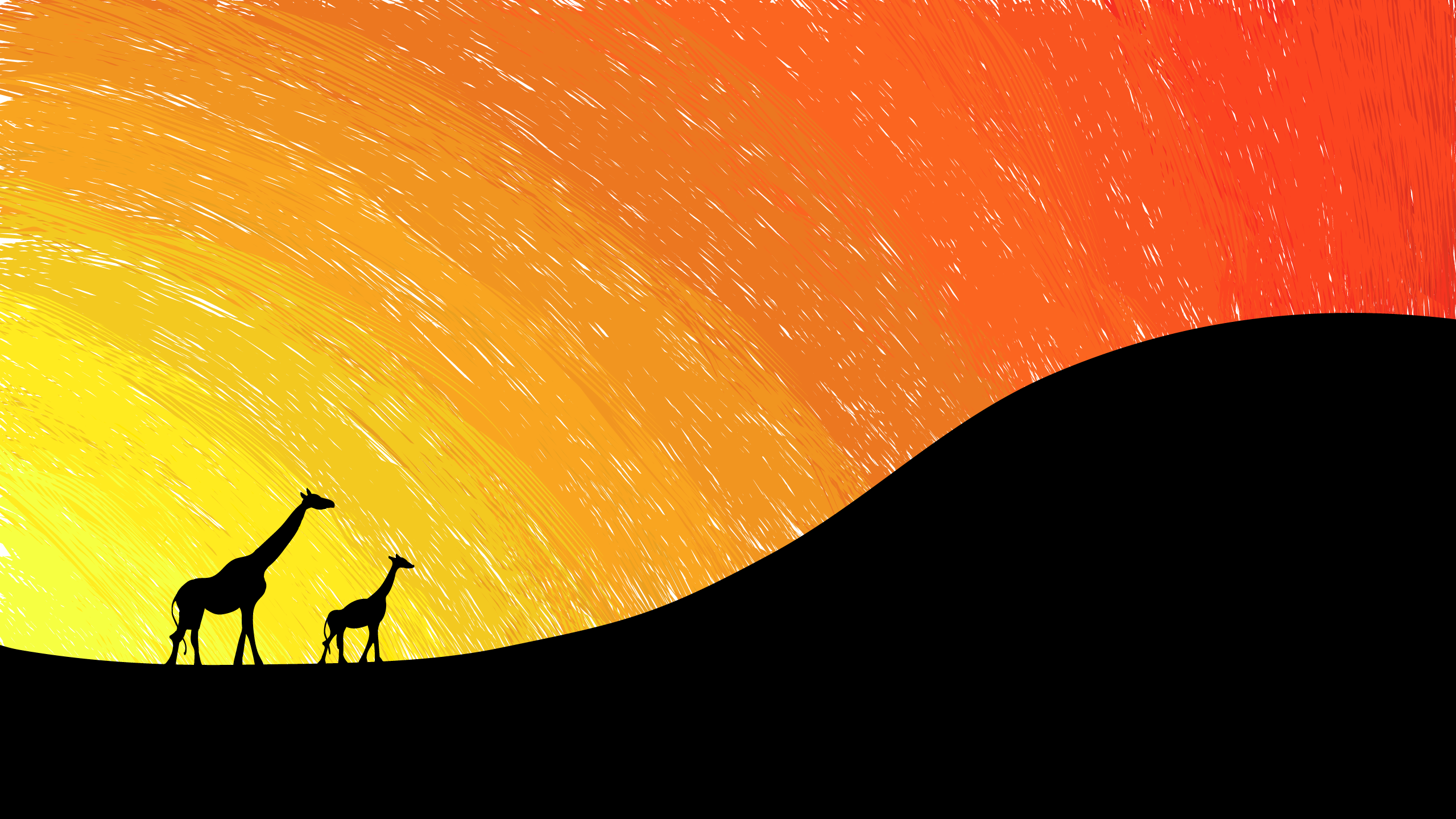 Digital Art Minimalism Orange Animals Giraffes Silhouette Hills Sunset Baby Animals 2560x1440