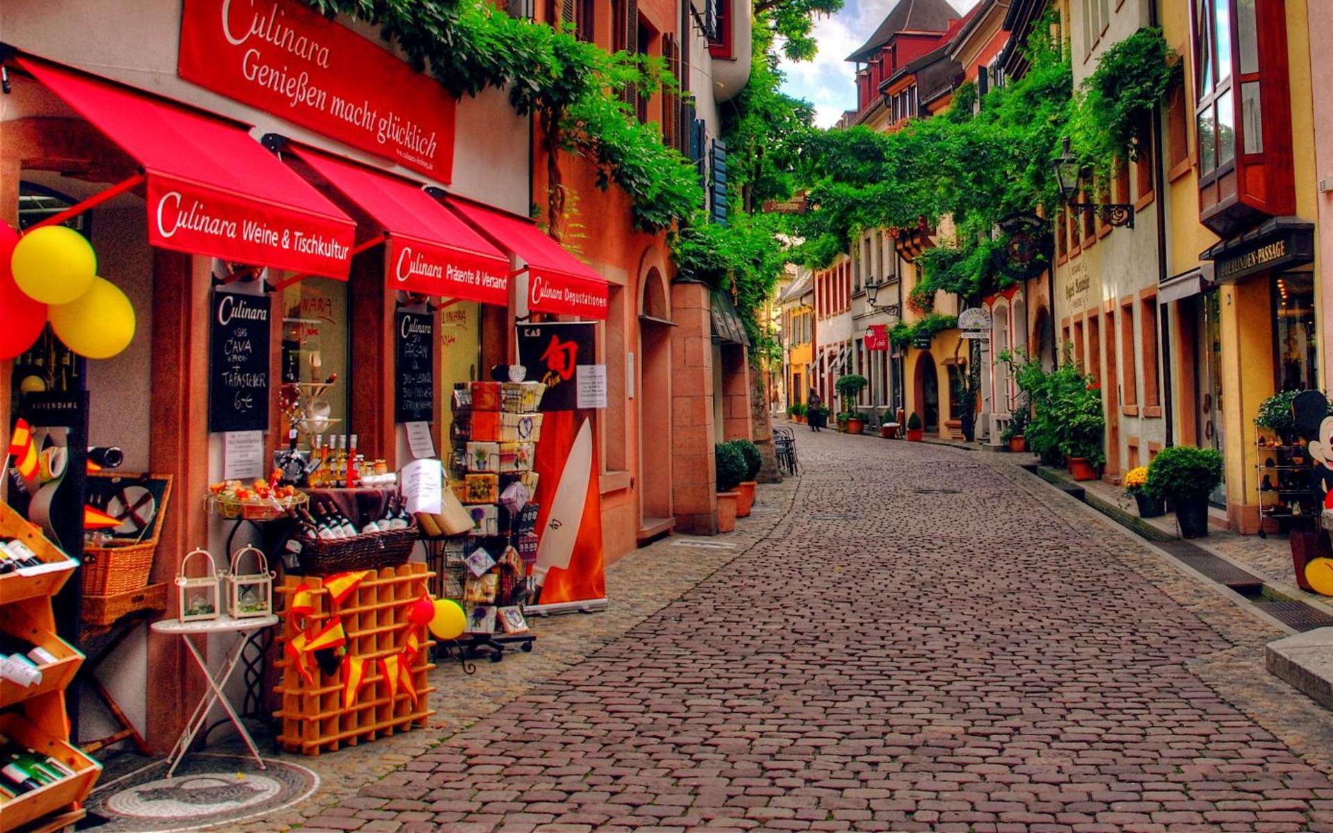 Street Germany Alleyway Stores Pavements Old Building City Town Plants Calm Red 1920x1200
