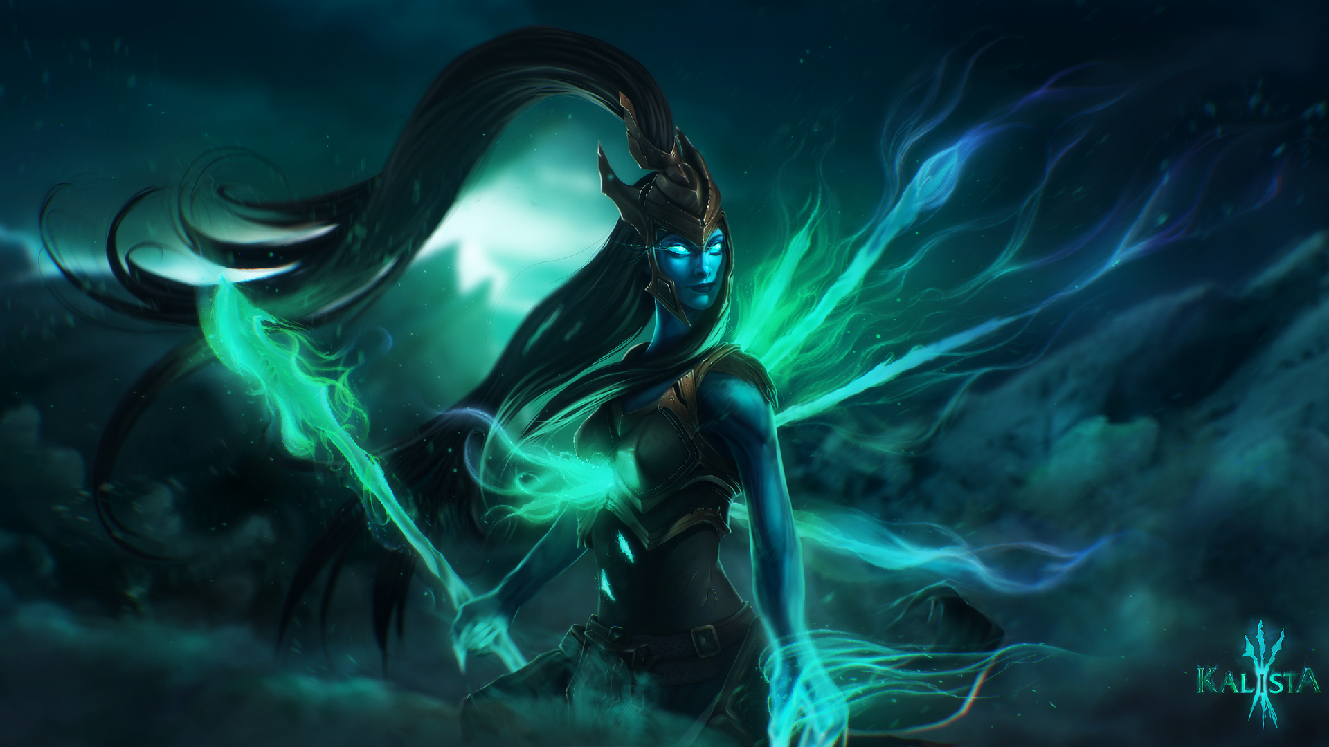 Video Games Video Game Girls Undead Ghost League Of Legends Kalista Spear Green 1920x1080