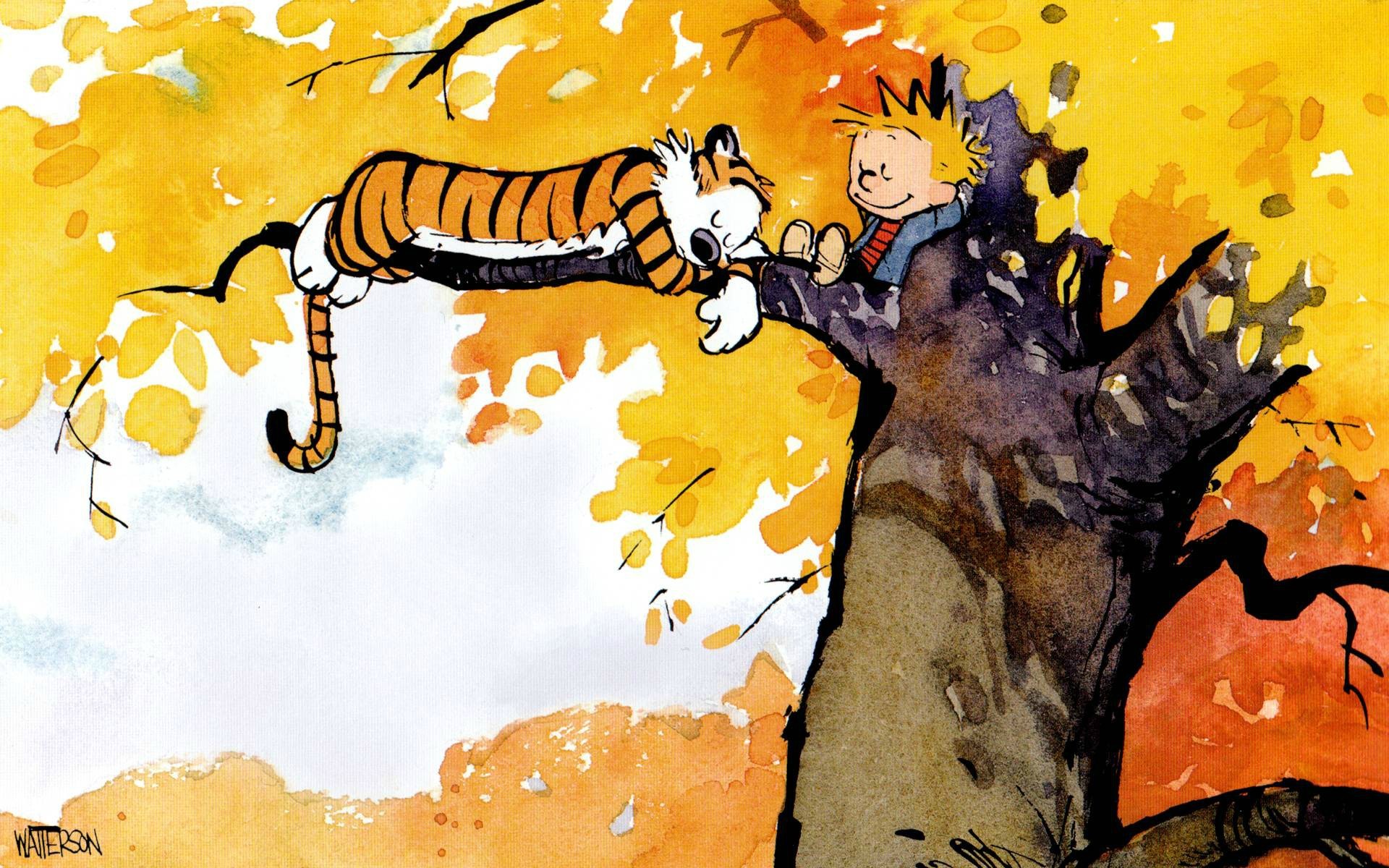 Calvin And Hobbes Happiness Trees Fall 1920x1200