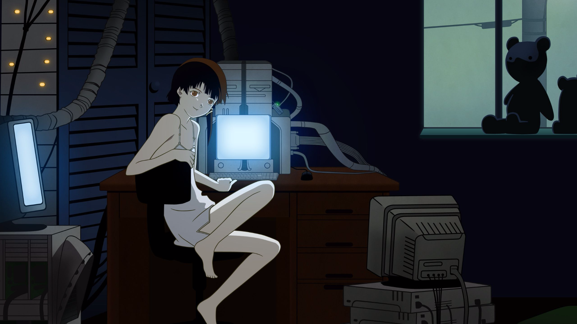 Lain Iwakura Serial Experiments Lain Anime Computer Legs Barefoot 1920x1080