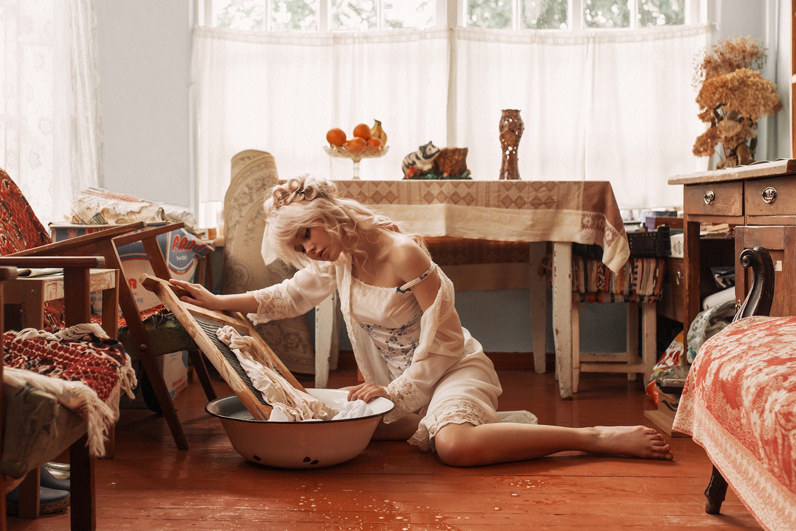 Women Model Viktor Tsirkin On The Floor Blonde Laundry 1602x1069