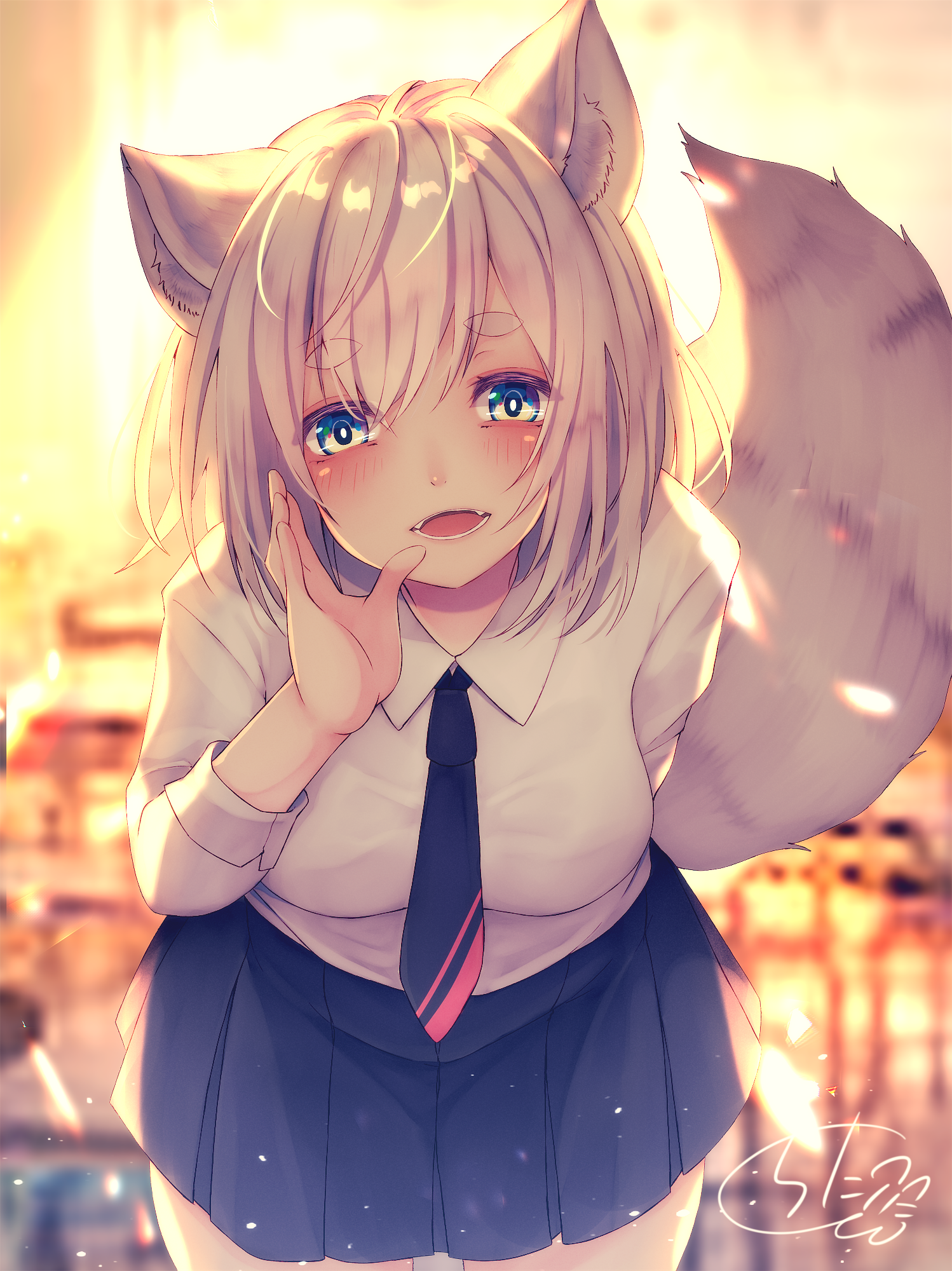 Anime Girls Original Characters Fox Girl Foxy Ears White Hair Looking At Viewer Blushing Blue Eyes S 1498x2000