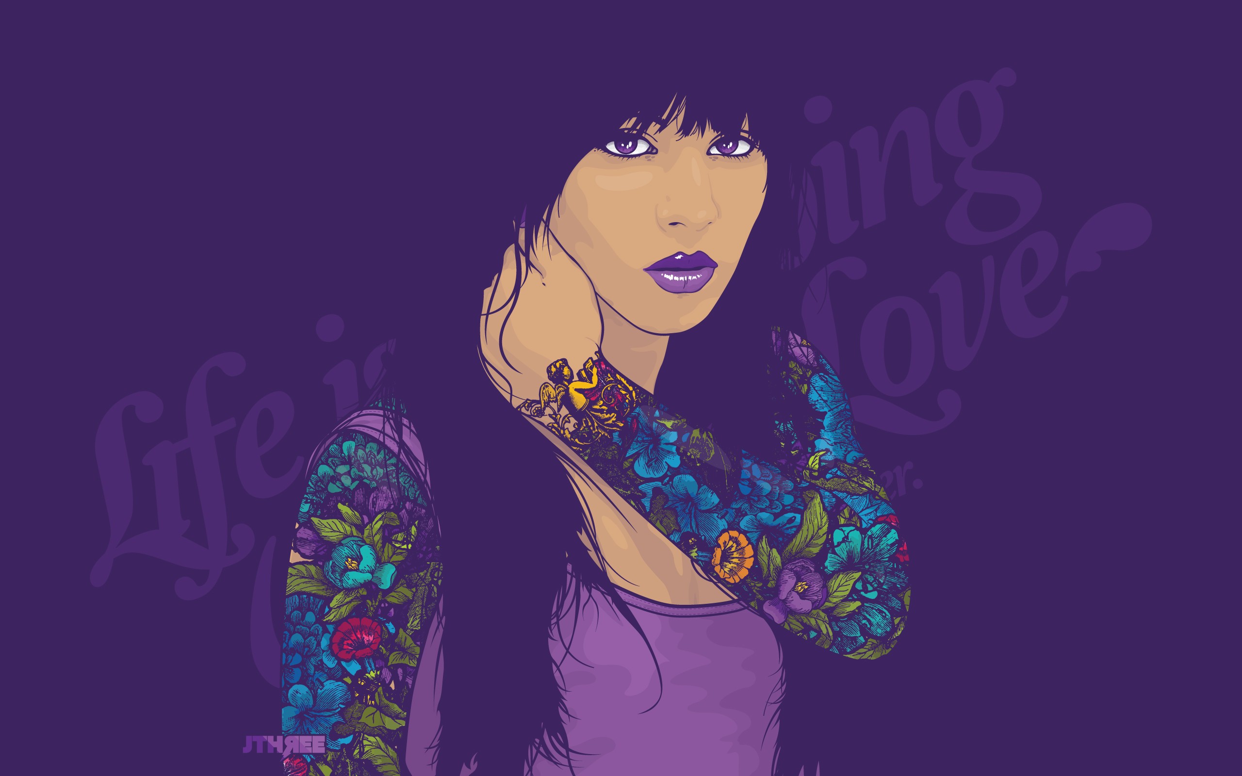 Vector Jared Nickerson Face Women Tattoo Purple 2560x1600